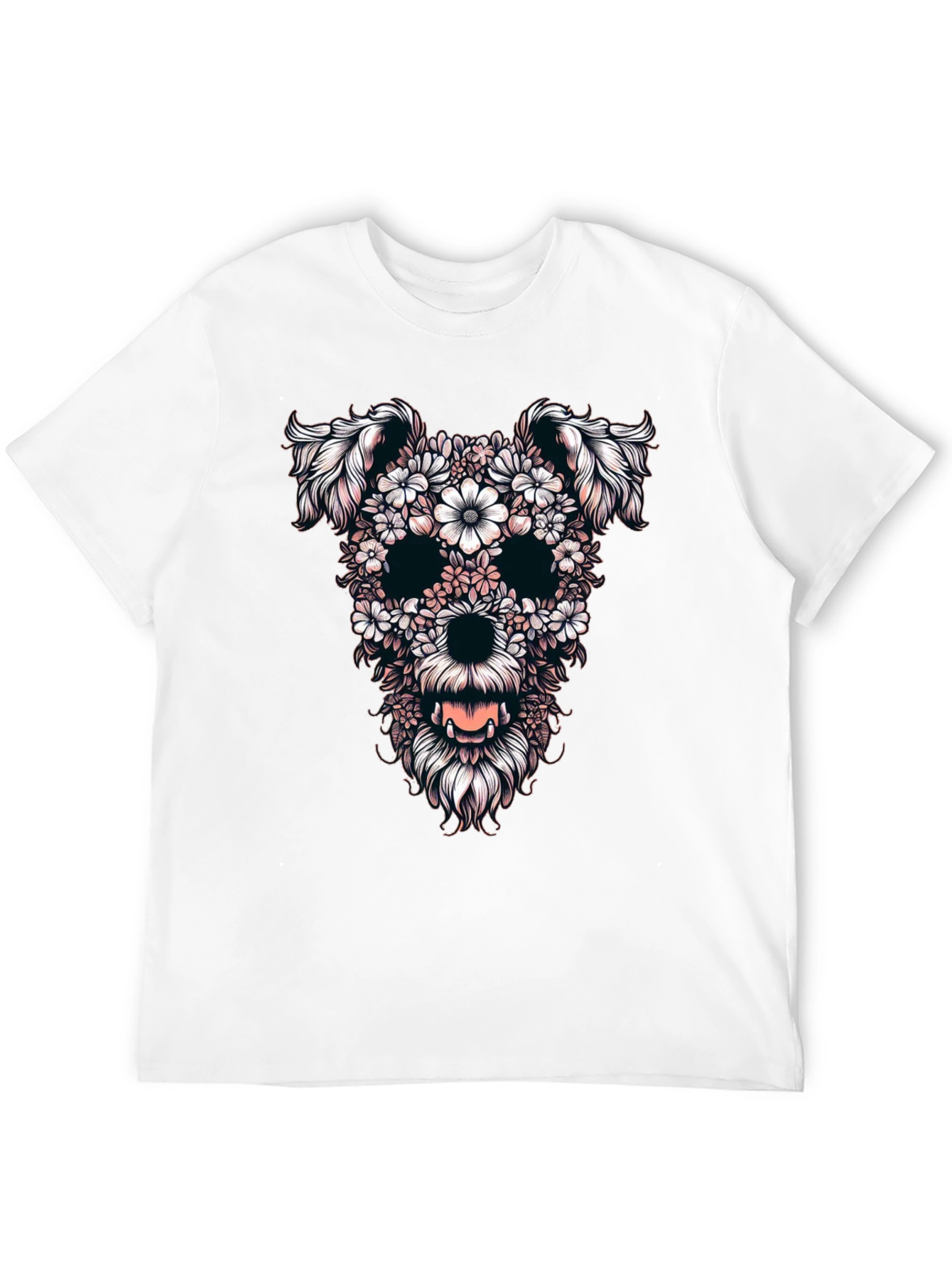 Floral Dog Skull Graphic Black T-Shirt