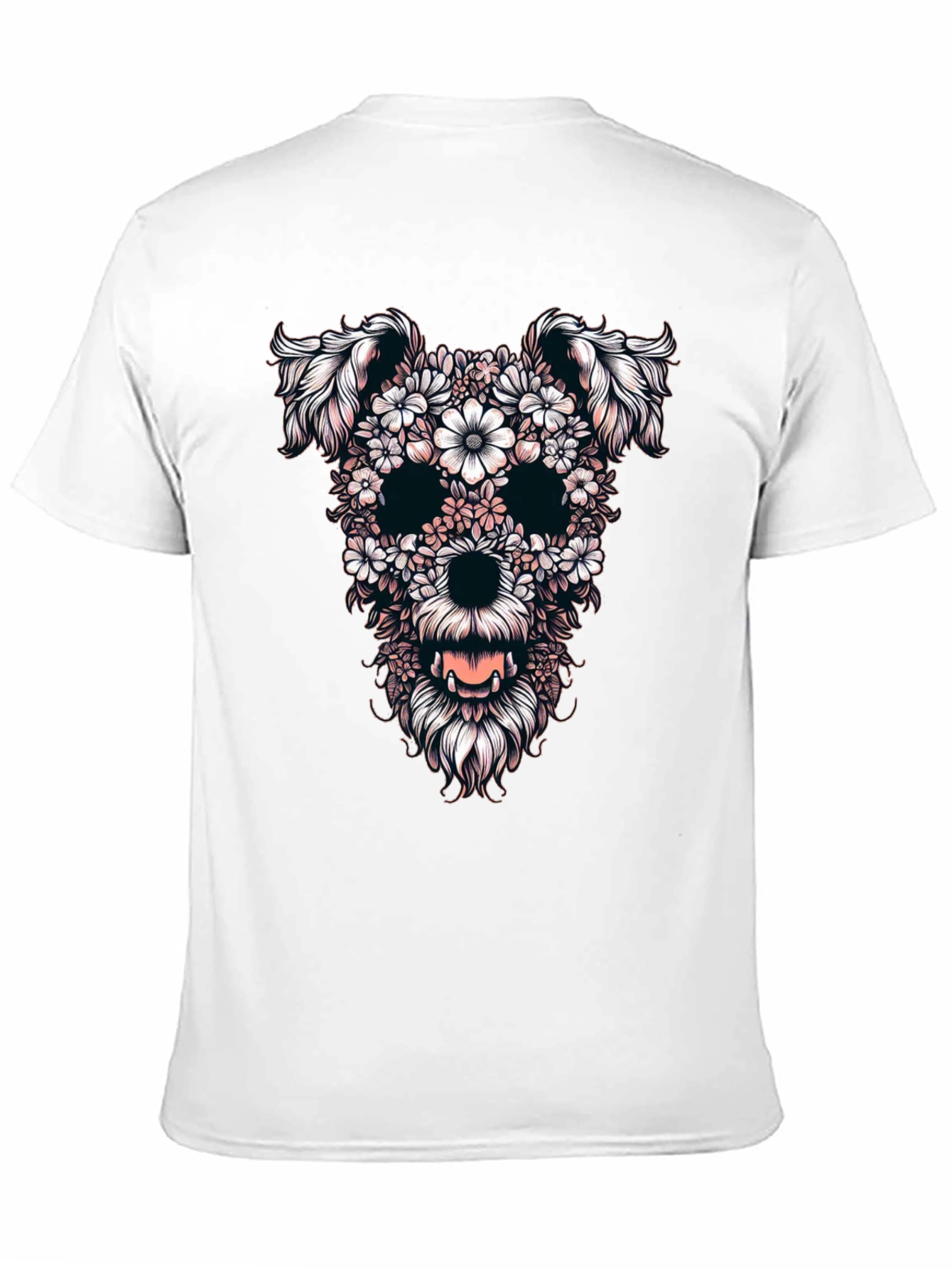 Floral Dog Skull Graphic Black T-Shirt