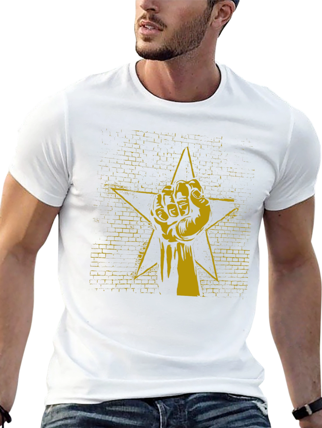 Black Tee with Fist Star Graphic Print