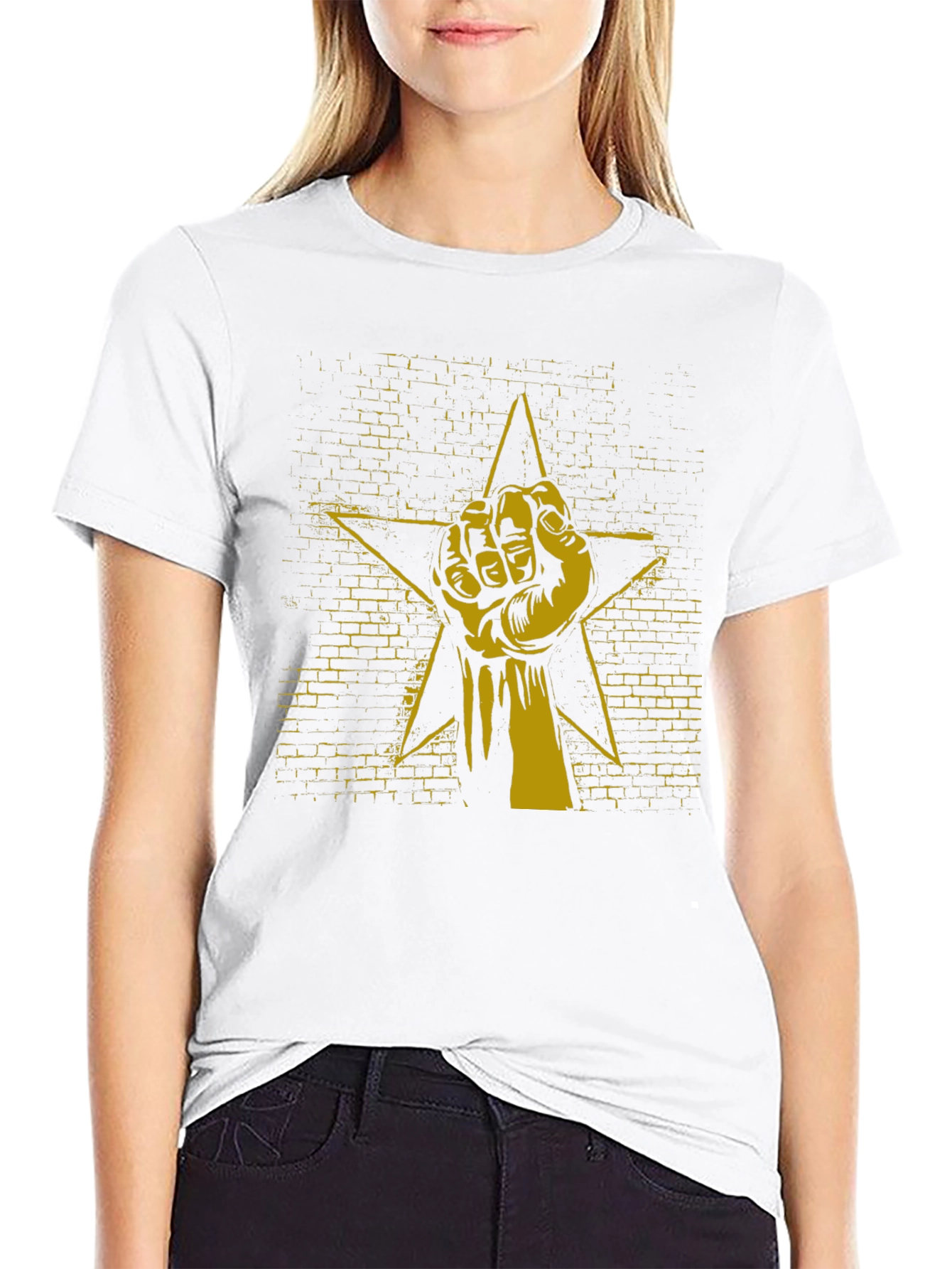 Black Tee with Fist Star Graphic Print