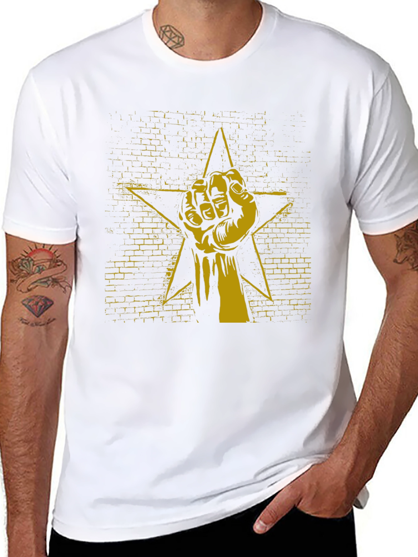 Black Tee with Fist Star Graphic Print