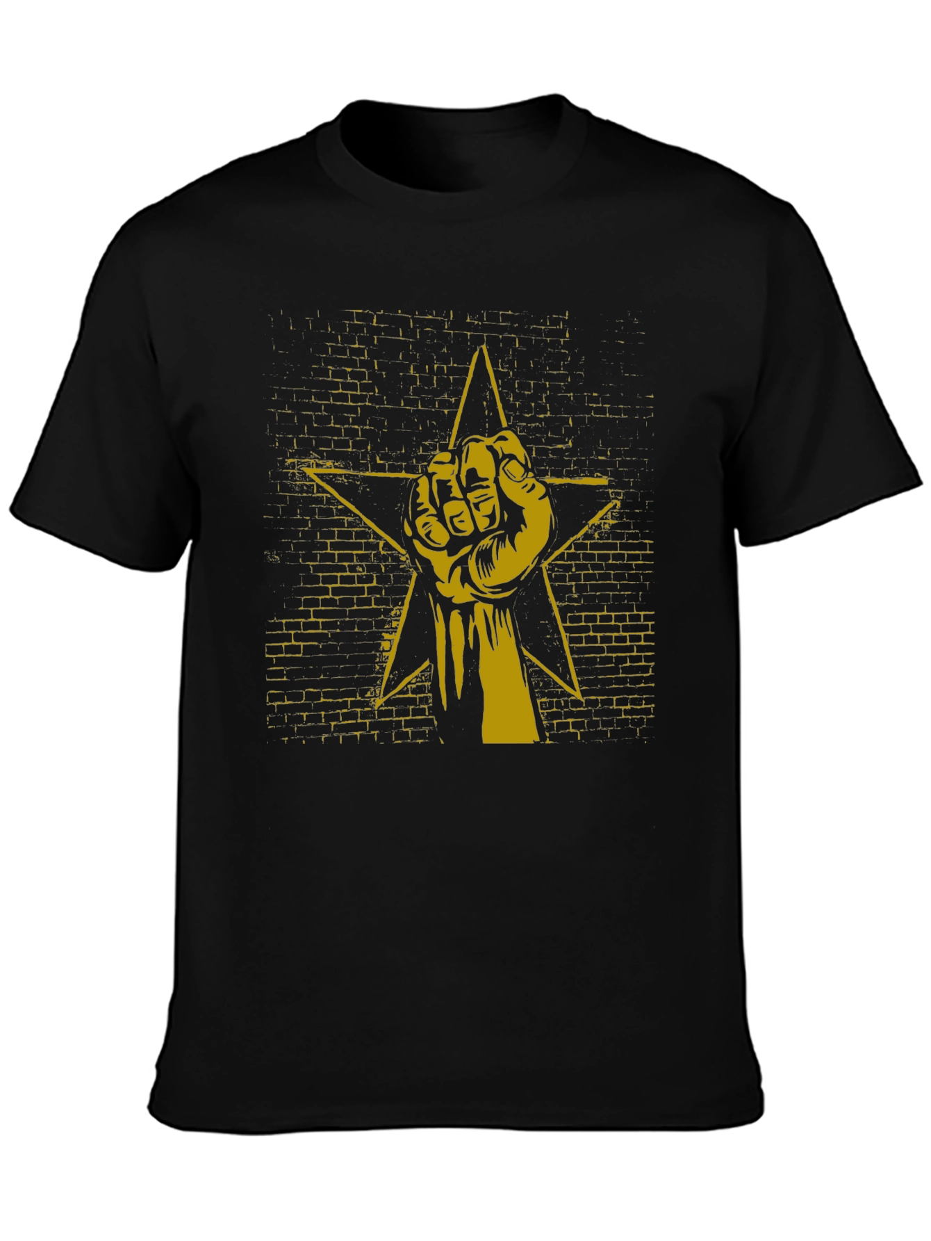 Black Tee with Fist Star Graphic Print