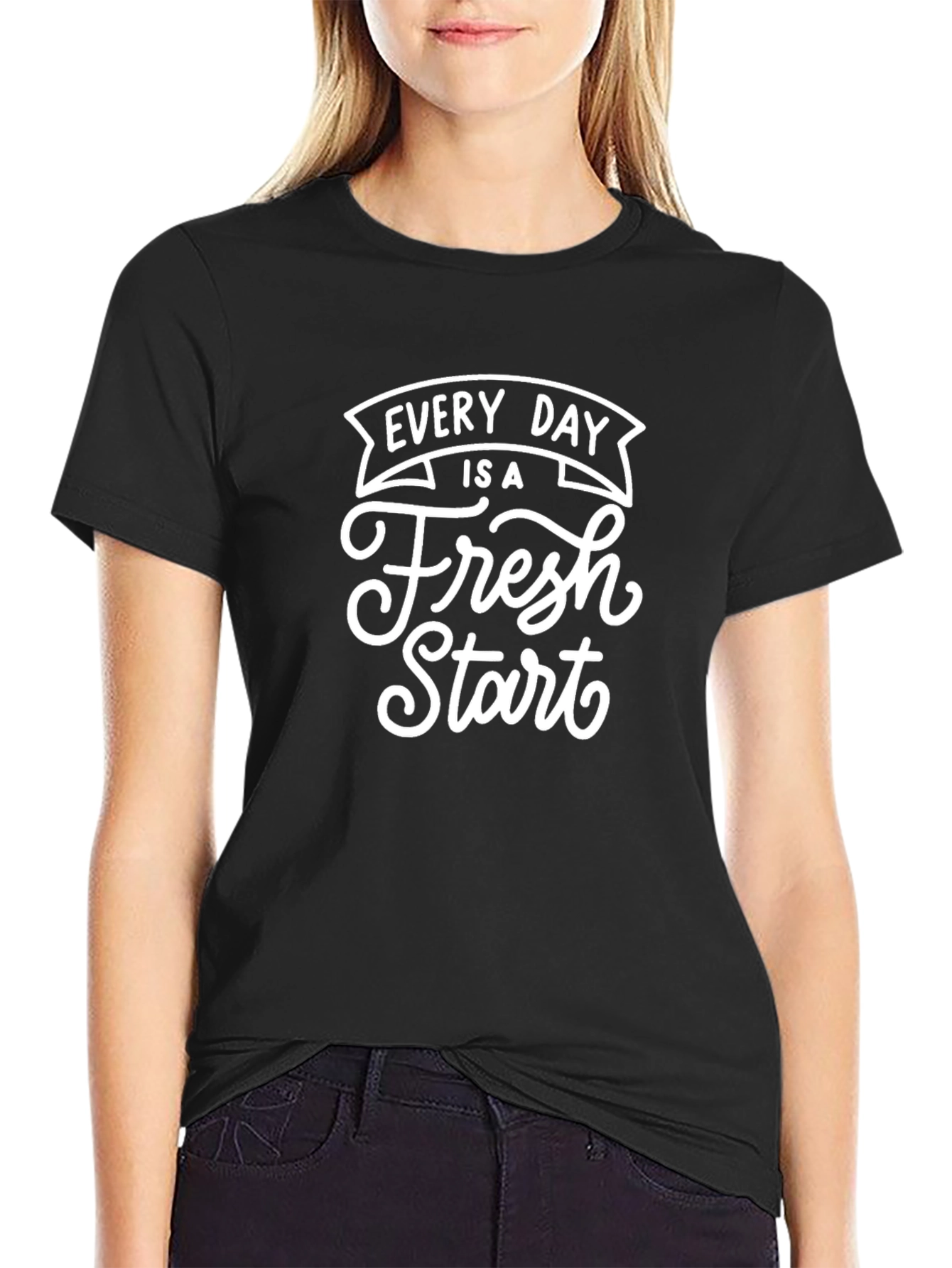 Fresh Start Graphic Tee - Motivational Black Shirt