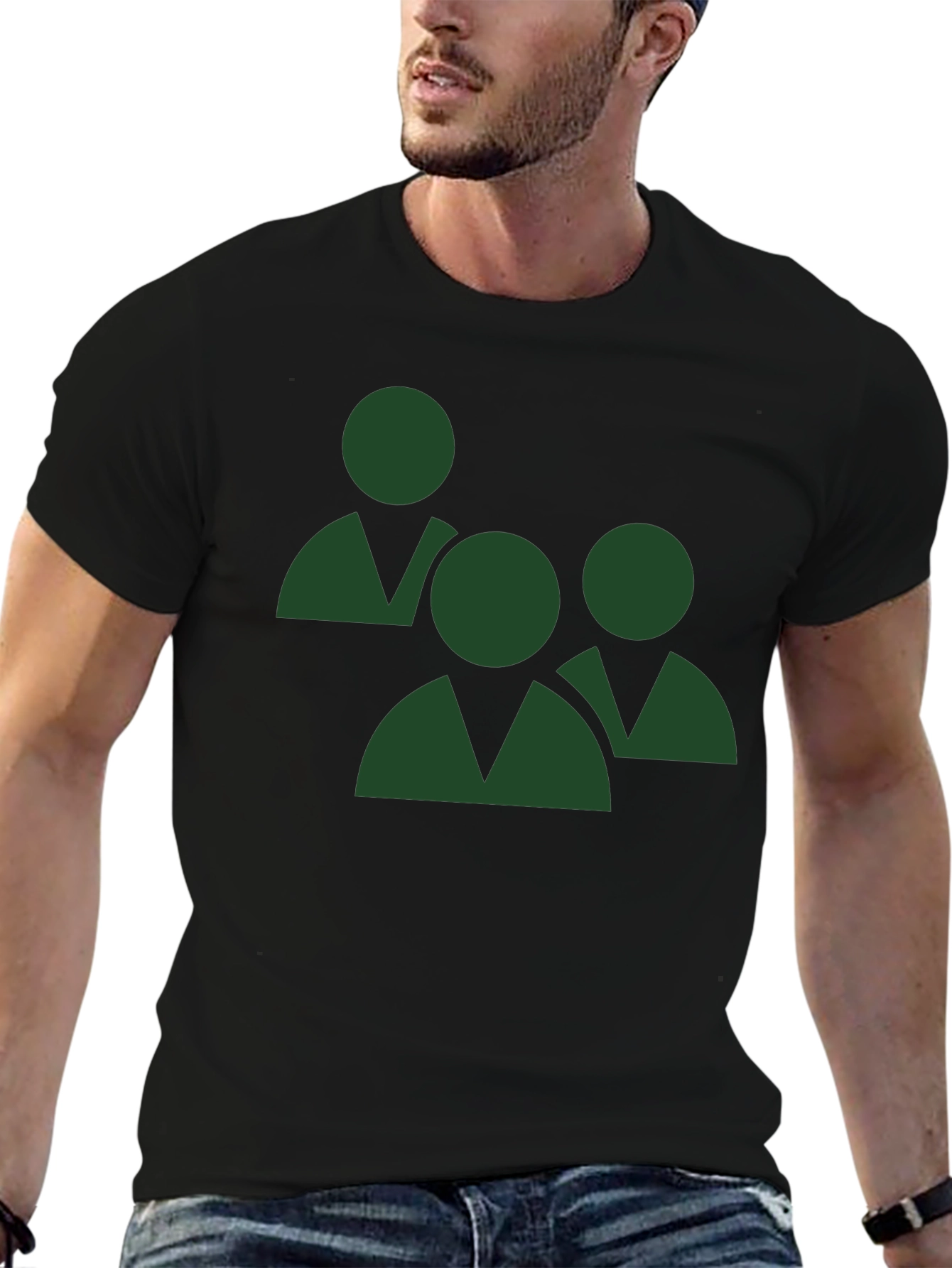 Green Teamwork Graphic Black T-Shirt