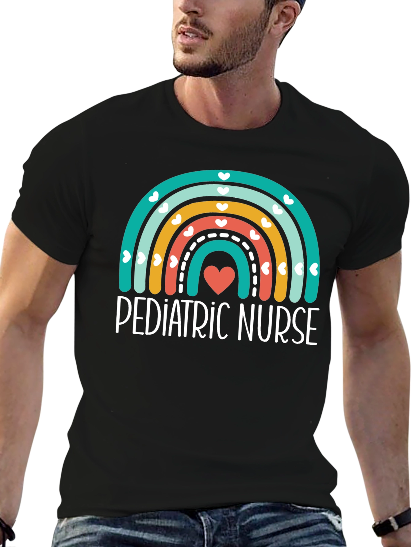Pediatric Nurse Rainbow Heart Graphic Tee