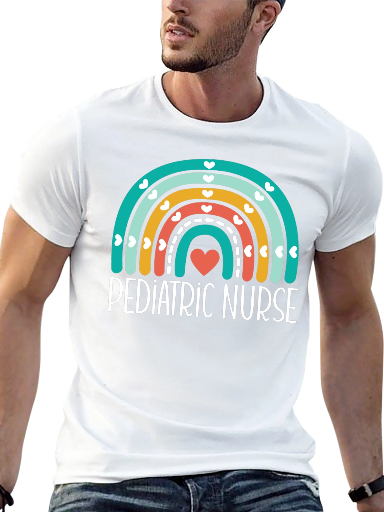 Pediatric Nurse Rainbow Heart Graphic Tee