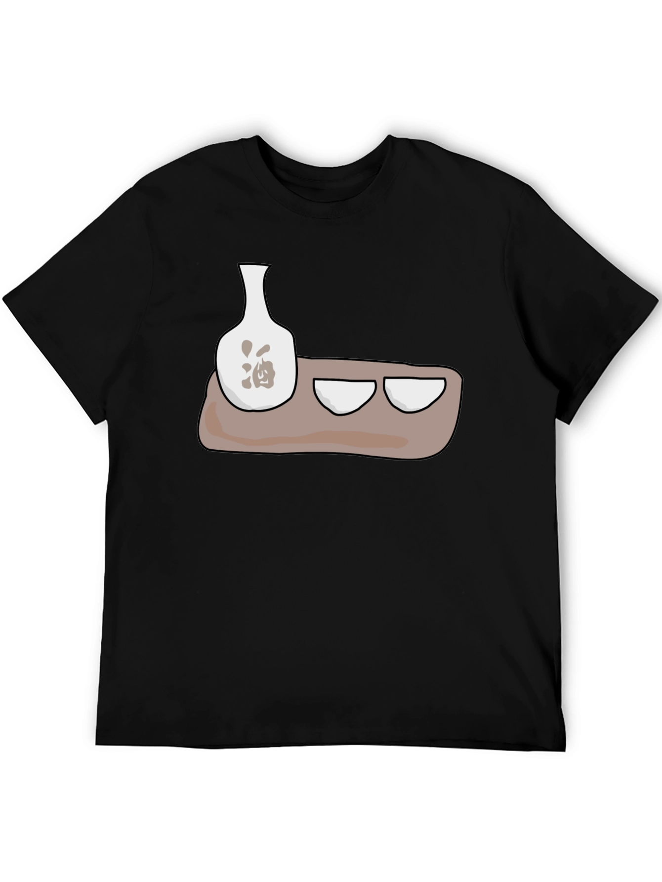 Sake Set Graphic T-Shirt - Black Cotton Blend