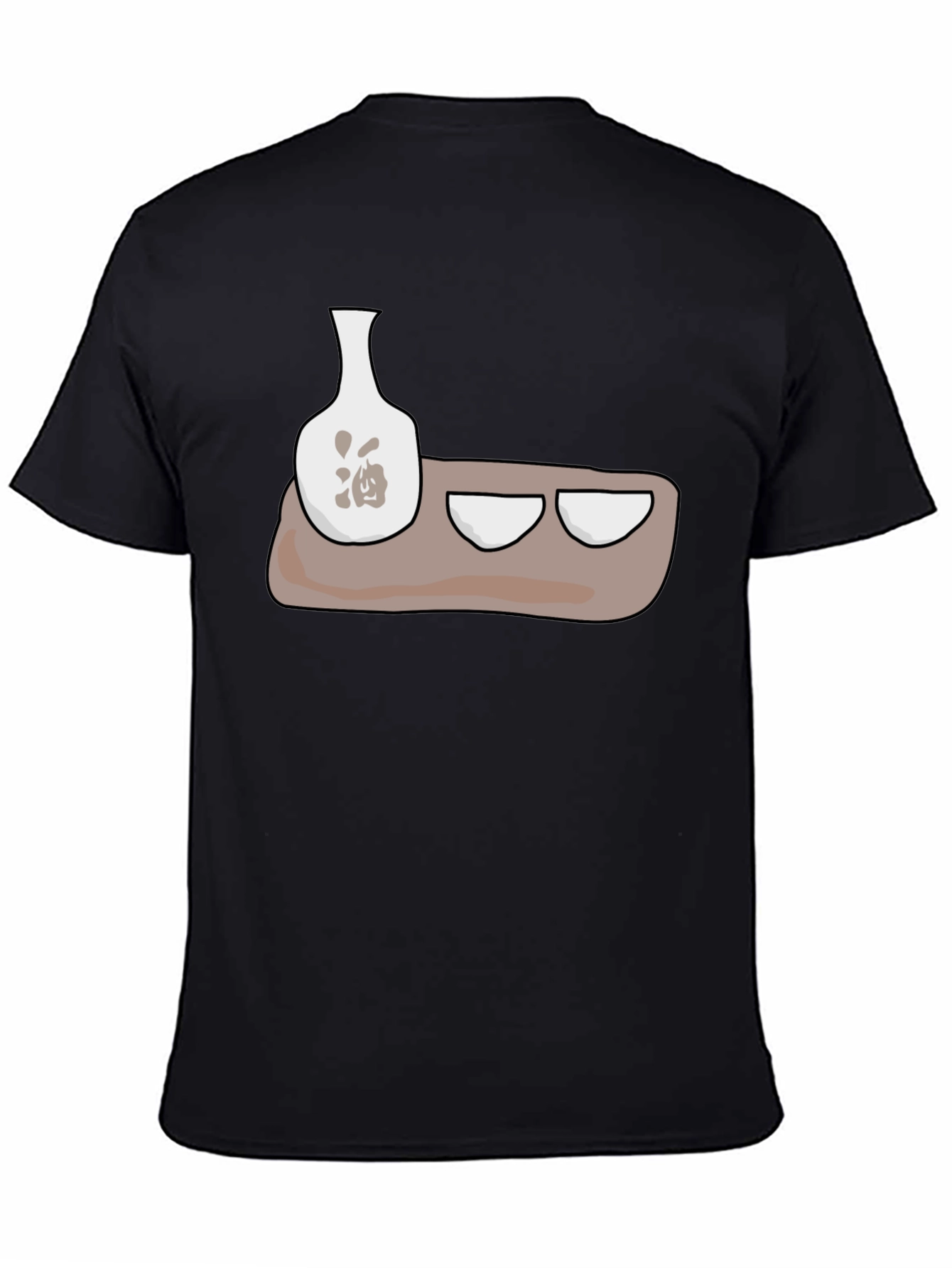 Sake Set Graphic T-Shirt - Black Cotton Blend