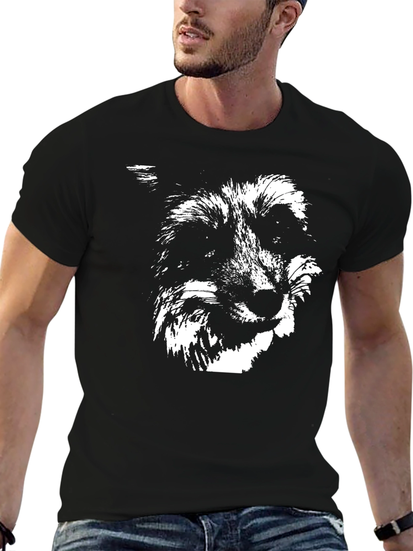 Black Graphic Tee - Wolf Design