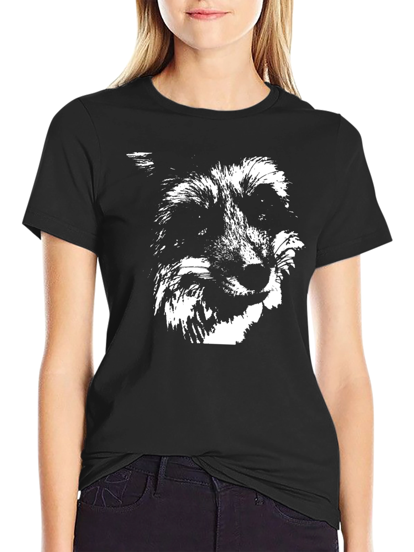 Black Graphic Tee - Wolf Design