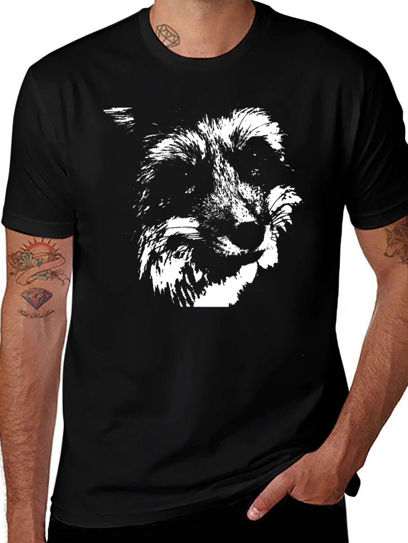Black Graphic Tee - Wolf Design