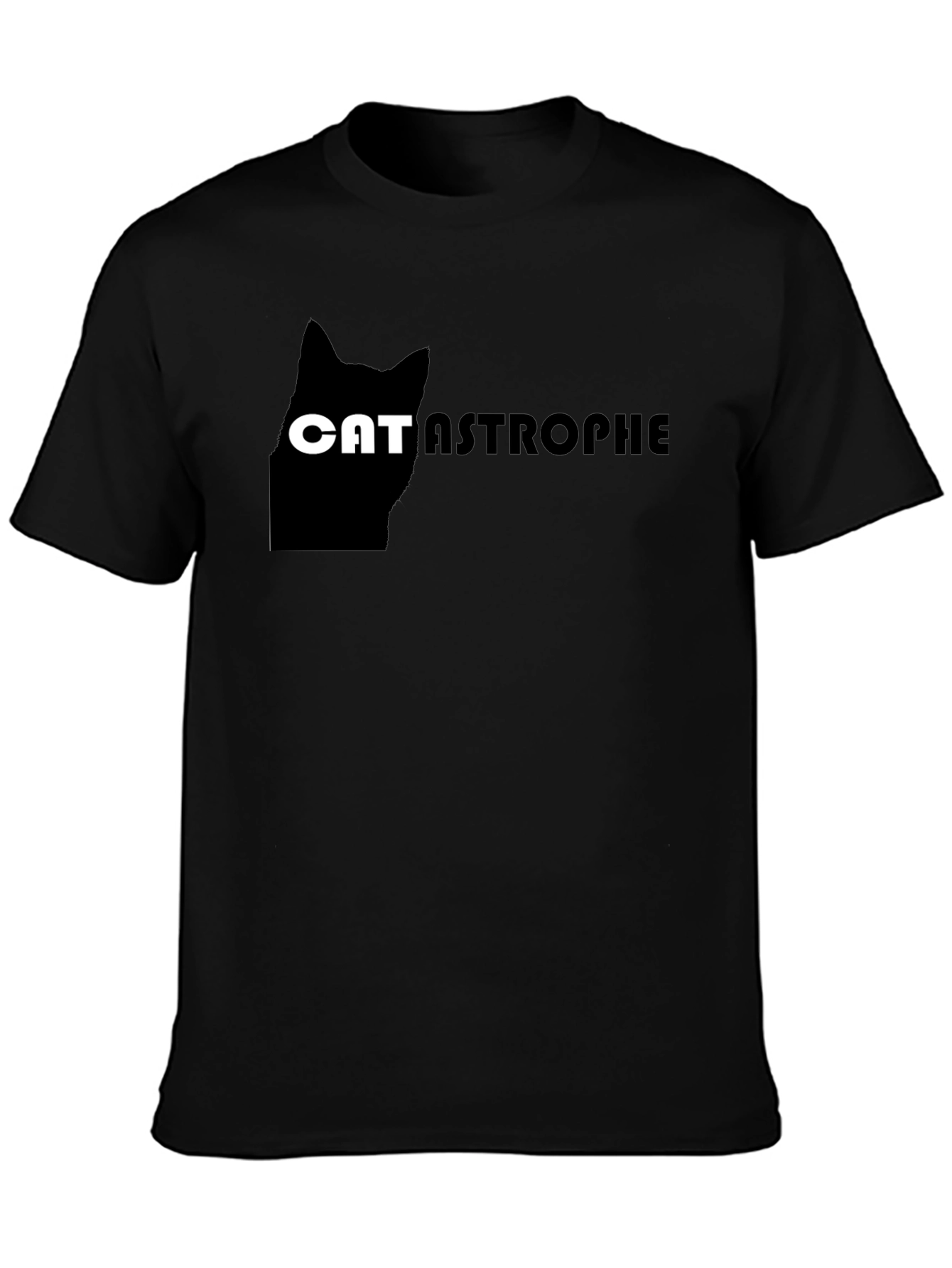 Catastrophe Funny Cat Graphic Black T-Shirt