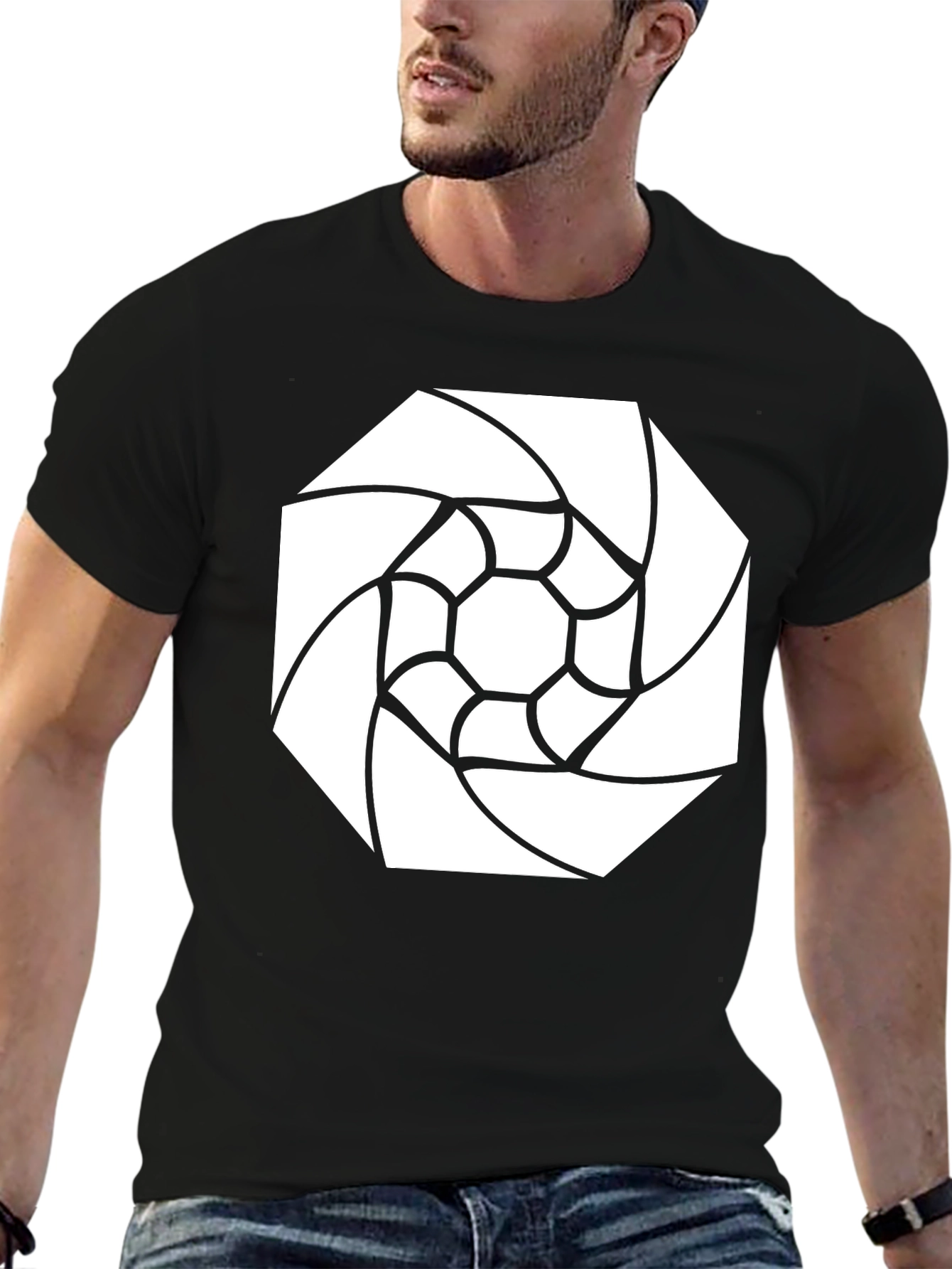 Geometric Graphic Print Black T-Shirt - Modern Style