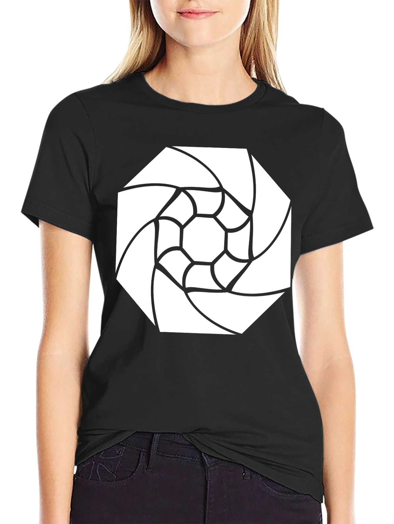 Geometric Graphic Print Black T-Shirt - Modern Style