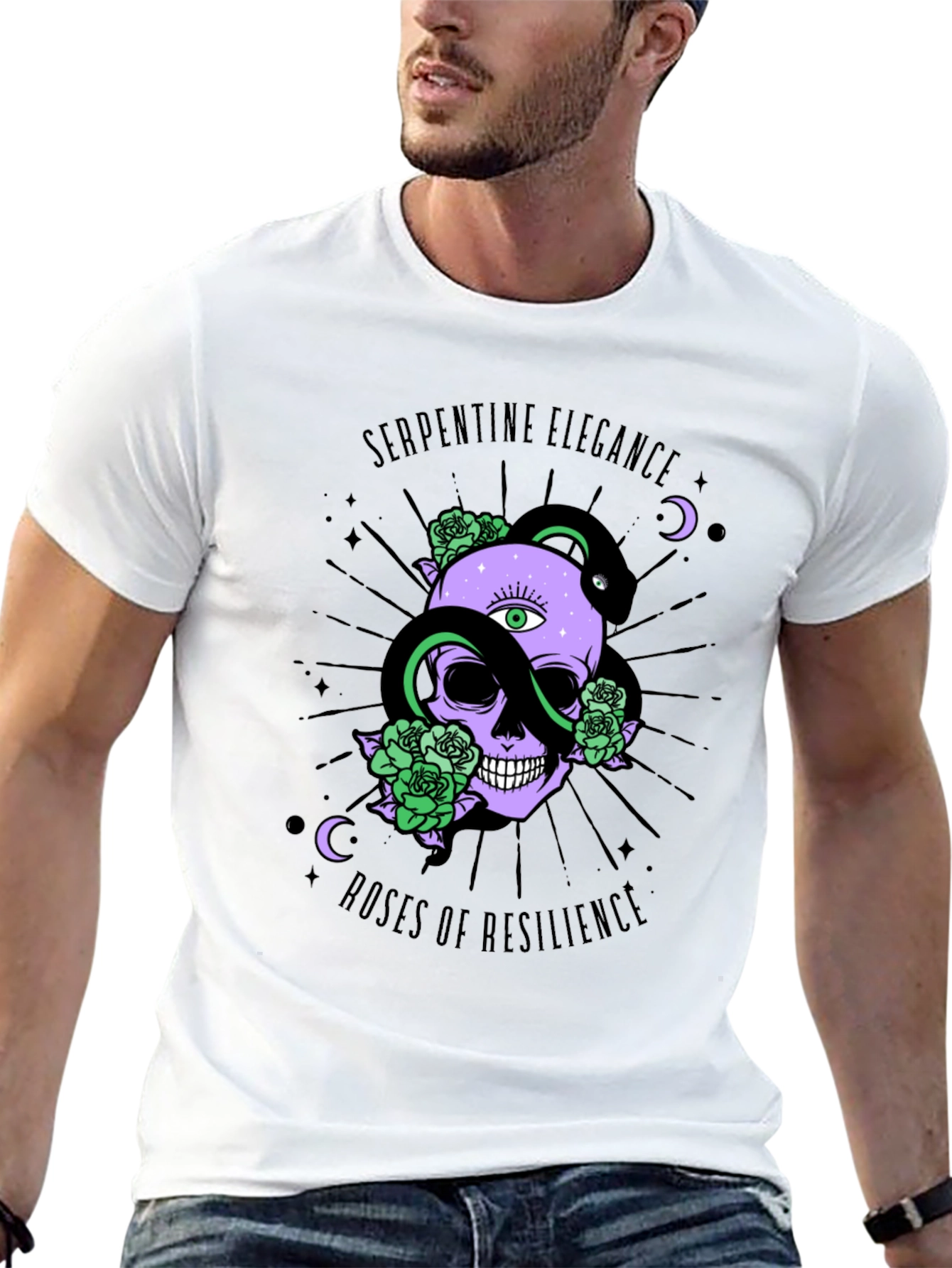 Serpentine Elegance Skull Graphic Tee
