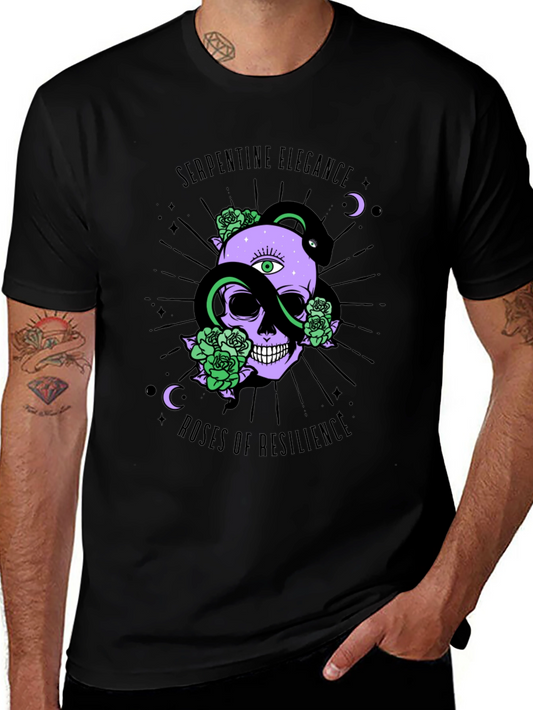 Serpentine Elegance Skull Graphic Tee