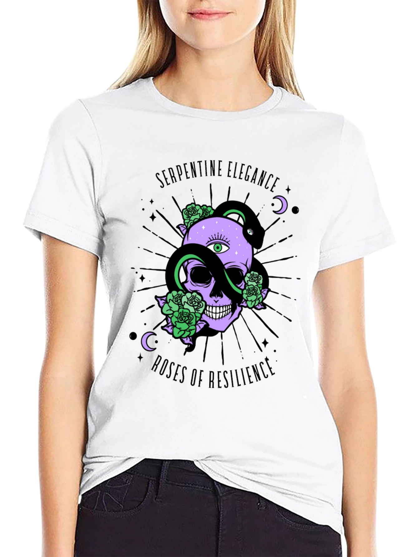 Serpentine Elegance Skull Graphic Tee
