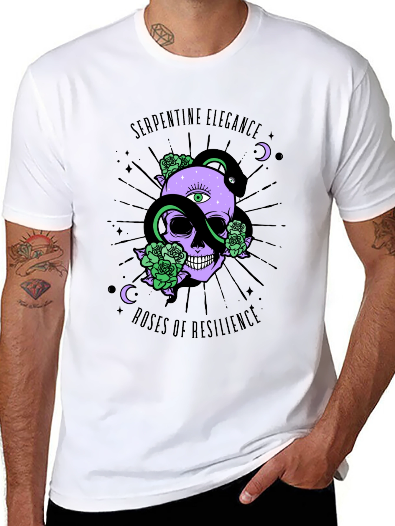 Serpentine Elegance Skull Graphic Tee