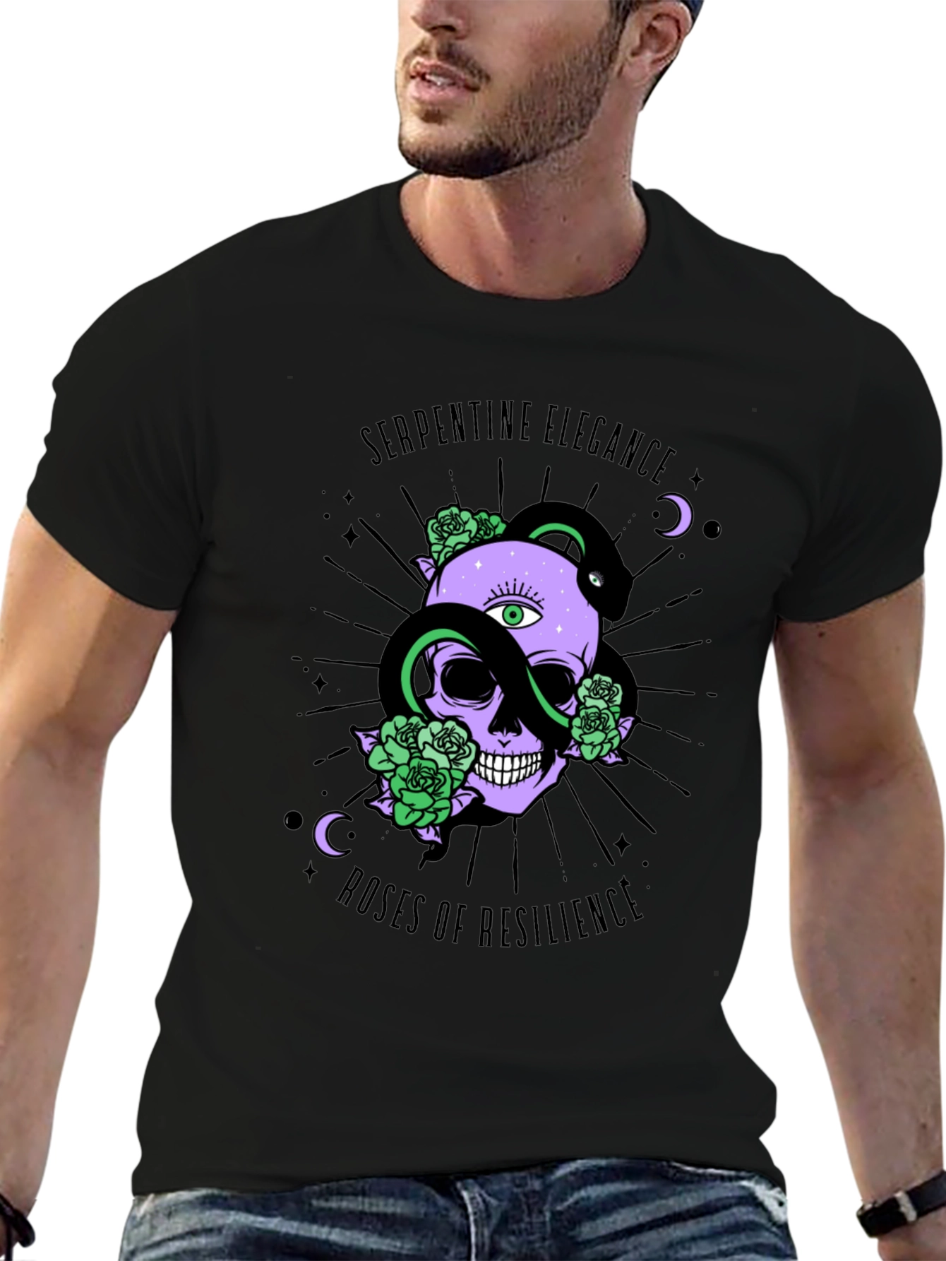 Serpentine Elegance Skull Graphic Tee