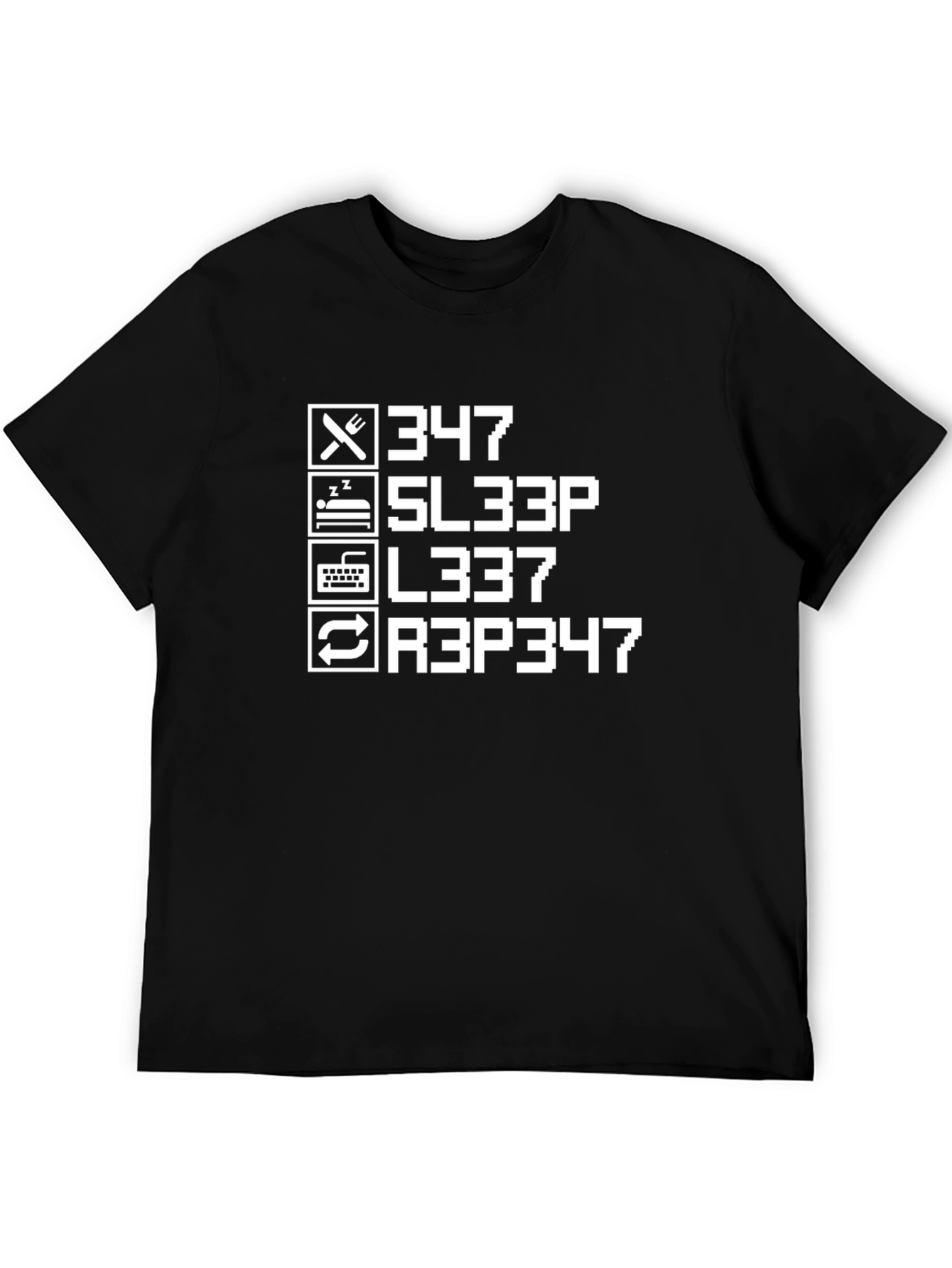 Eat Sleep L337 Repeat Black T-Shirt