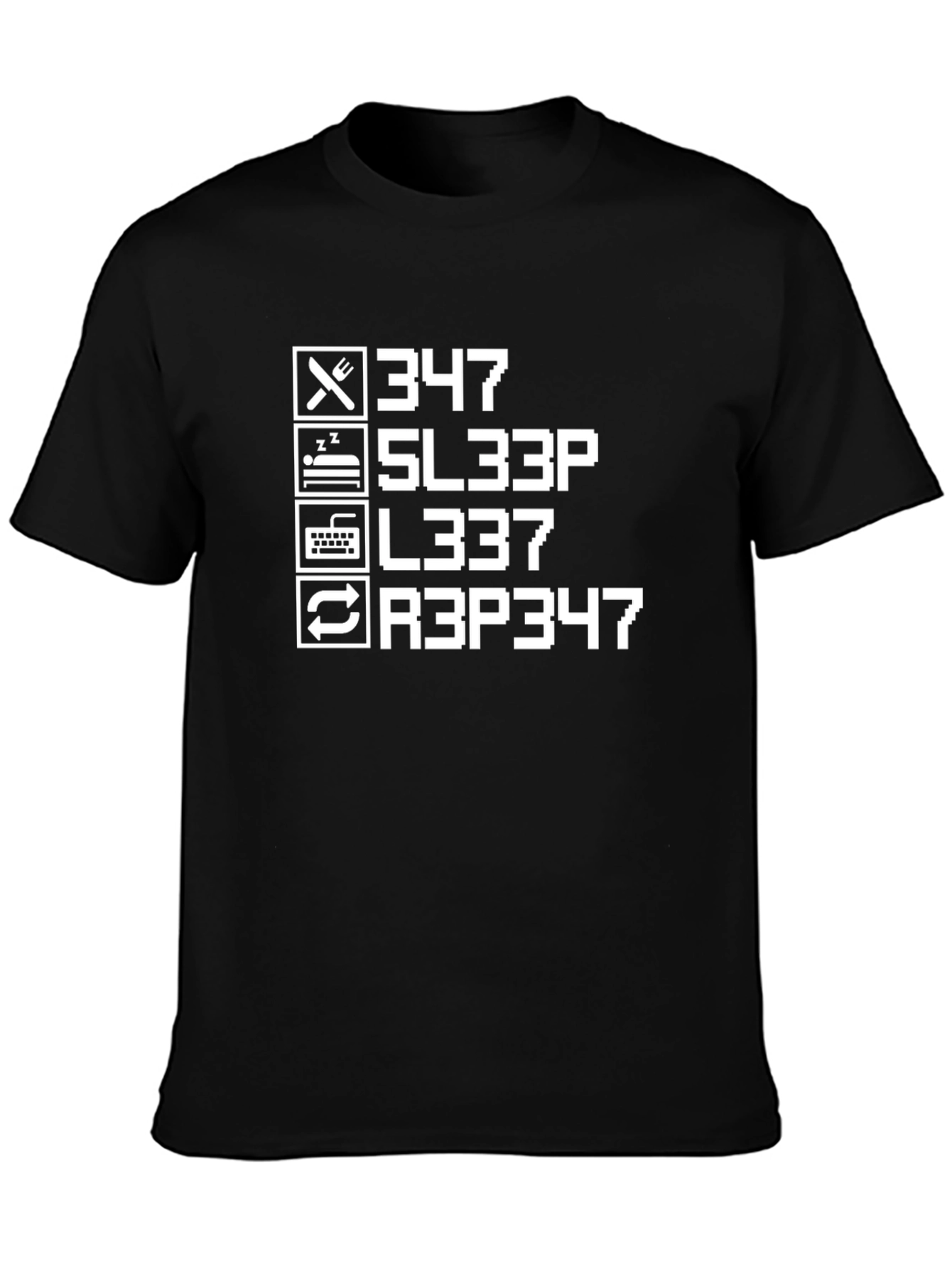 Eat Sleep L337 Repeat Black T-Shirt