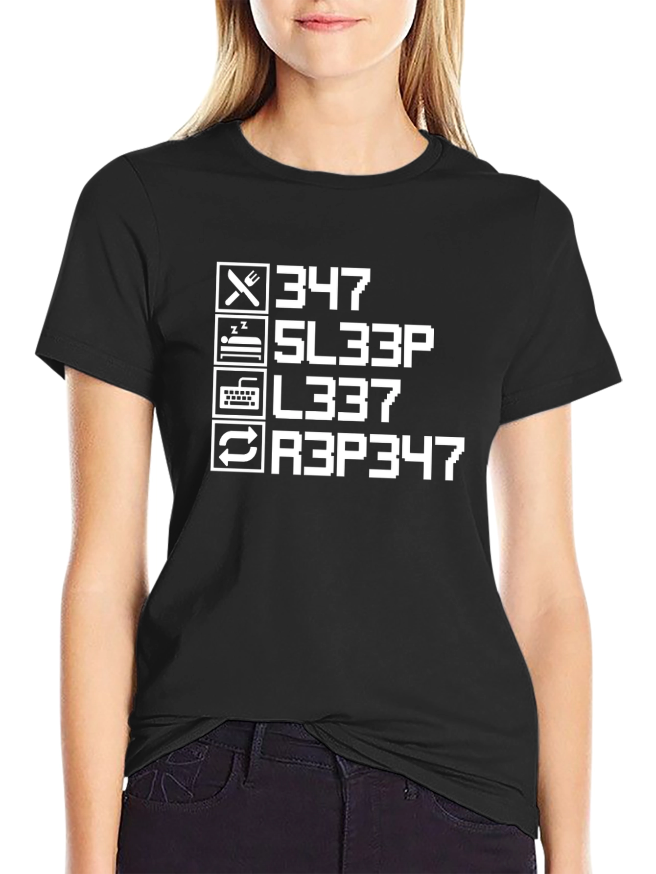 Eat Sleep L337 Repeat Black T-Shirt