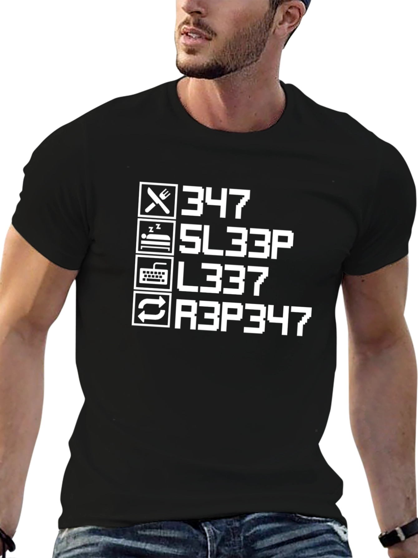 Eat Sleep L337 Repeat Black T-Shirt