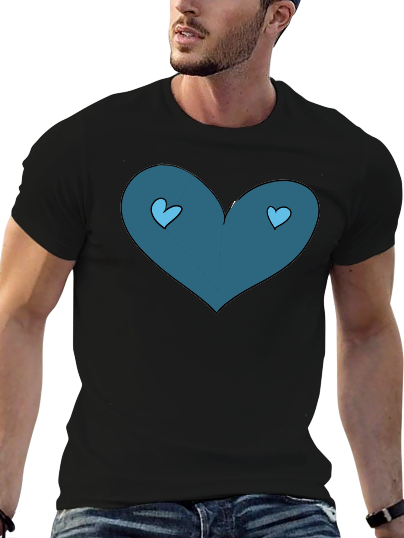 Black T-Shirt with Heart Graphic