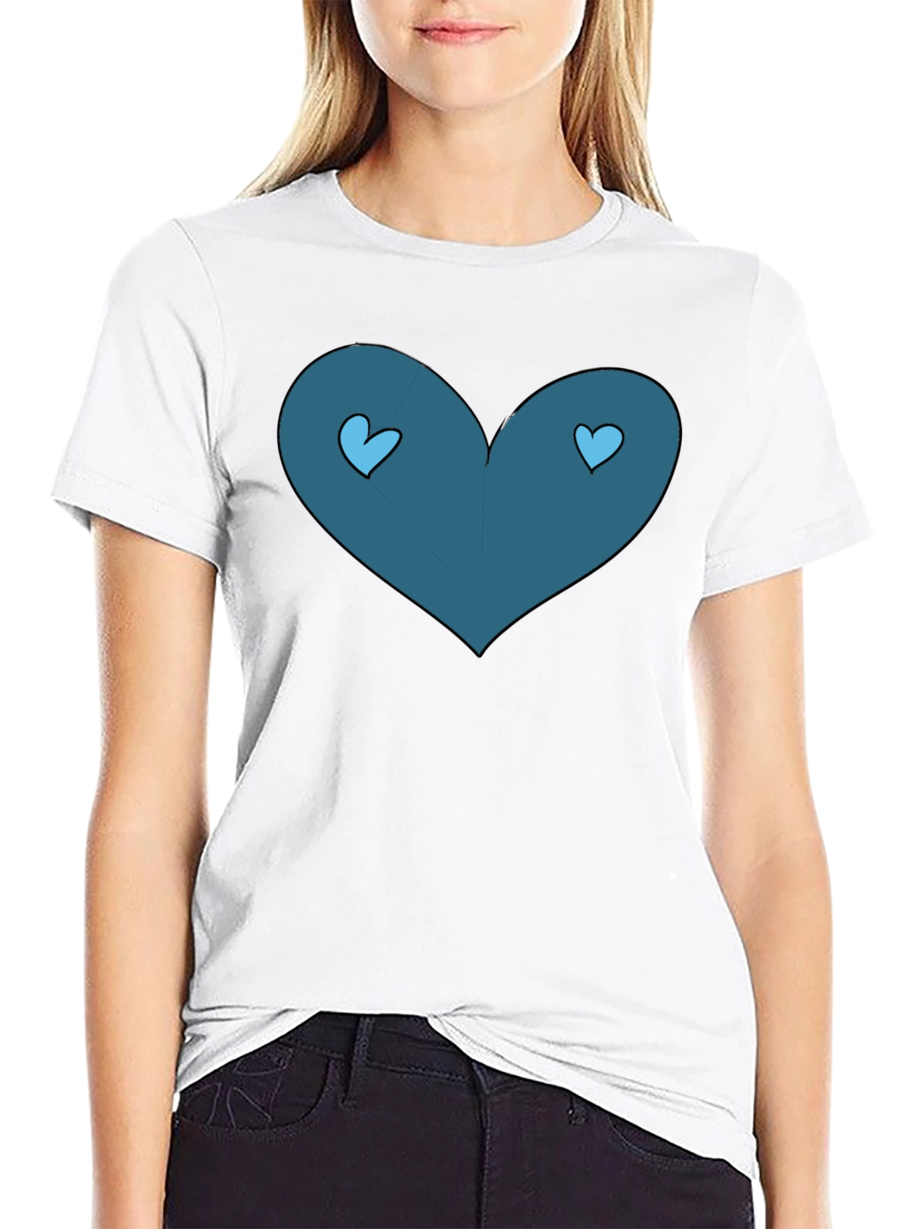 Black T-Shirt with Heart Graphic
