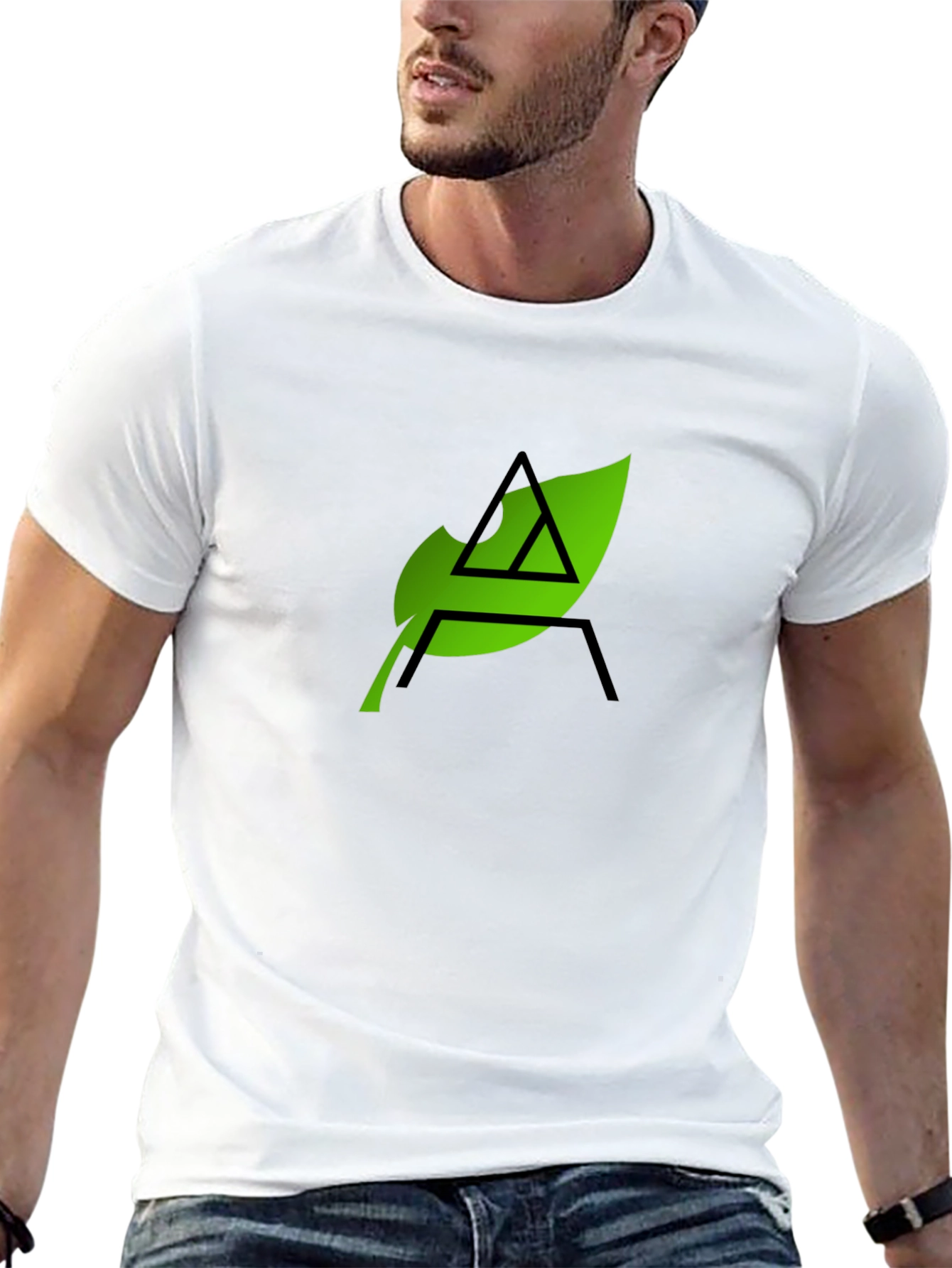 Eco-Chic Black Tee with Green Leaf Logo