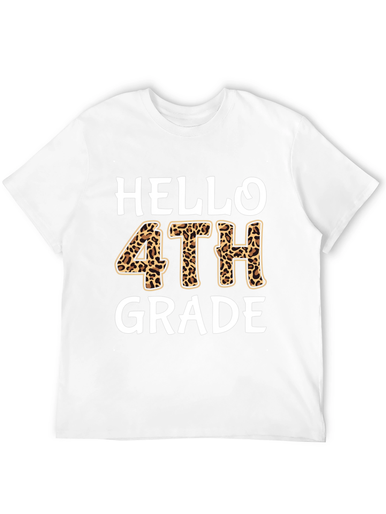 Hello 4th Grade Leopard Print T-Shirt Back to School