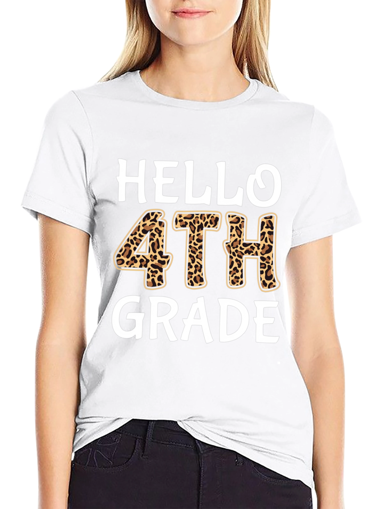 Hello 4th Grade Leopard Print T-Shirt Back to School