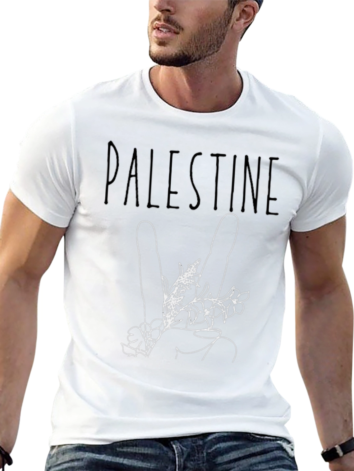 Palestine Peace Sign Floral T-Shirt - Black
