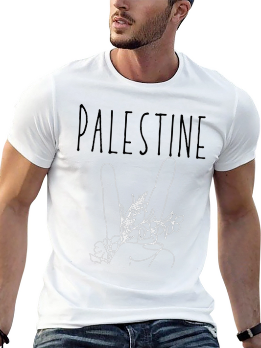 Palestine Peace Sign Floral T-Shirt - Black