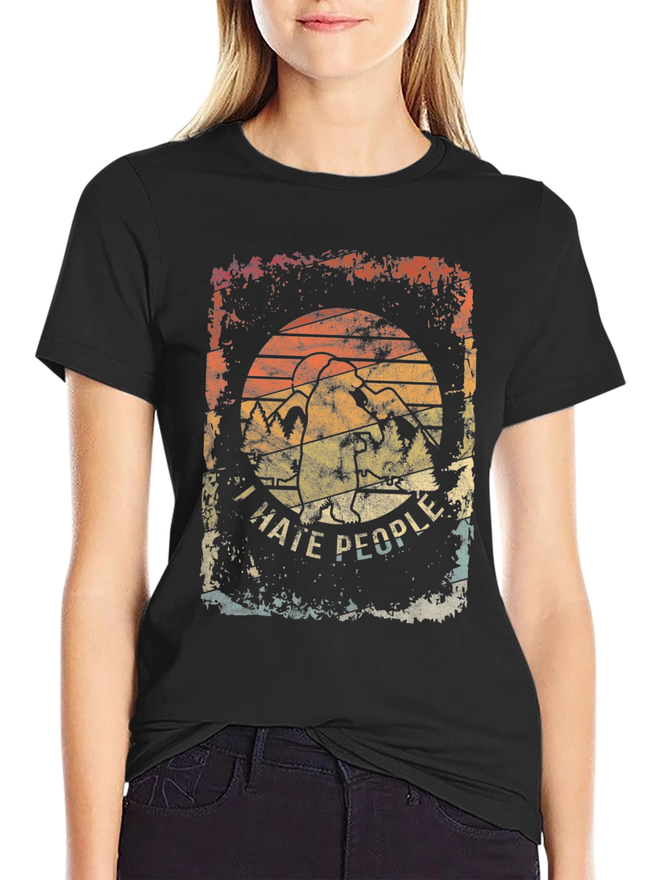 I Hate People Graphic Tee - Distressed Retro Design