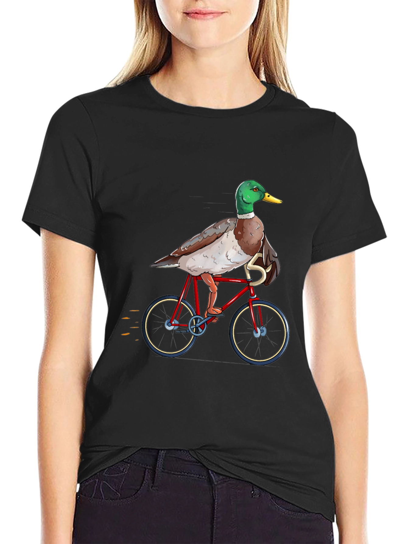 Duck Riding a Bicycle T-Shirt - Unique Graphic Tee