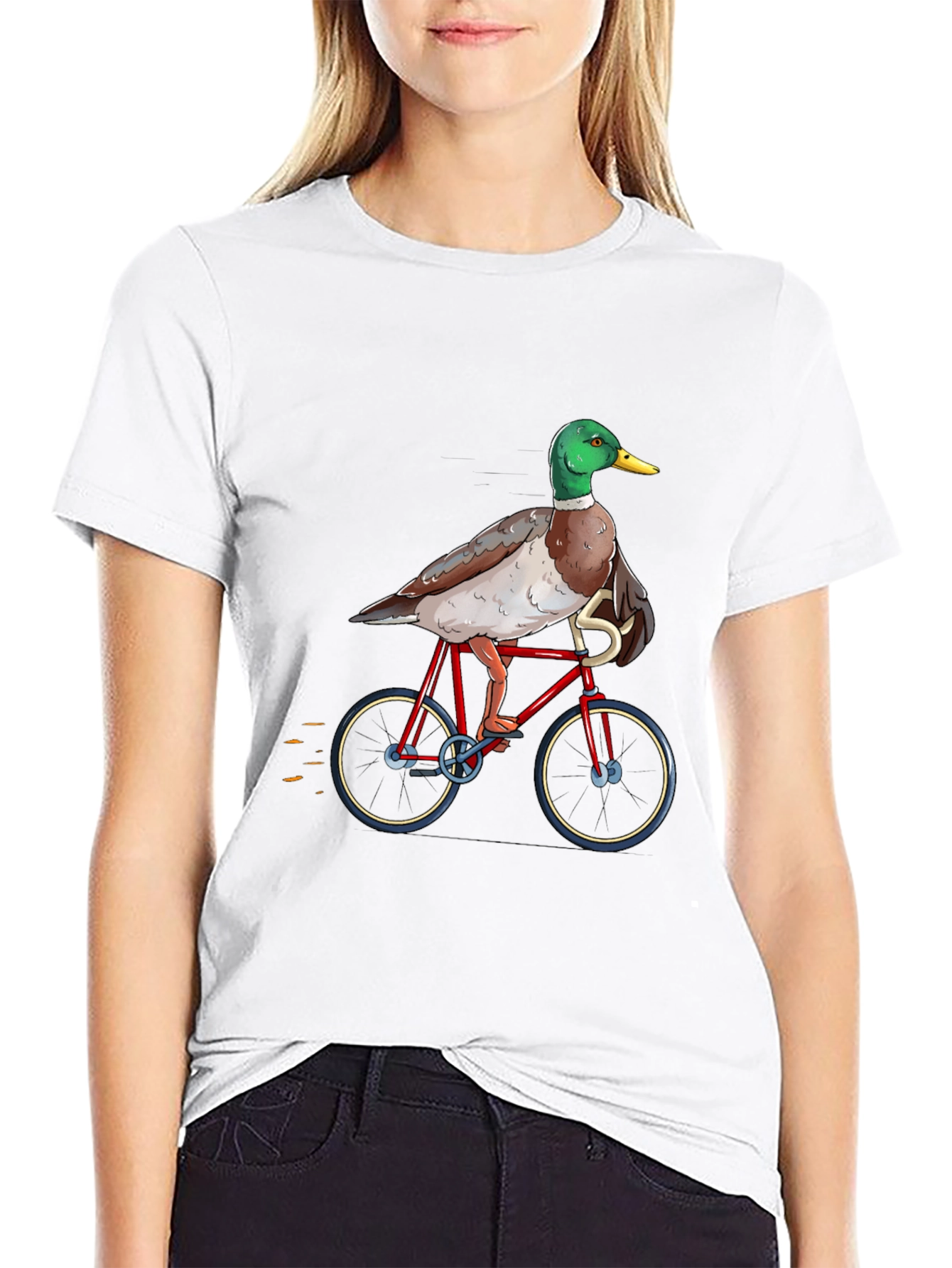 Duck Riding a Bicycle T-Shirt - Unique Graphic Tee