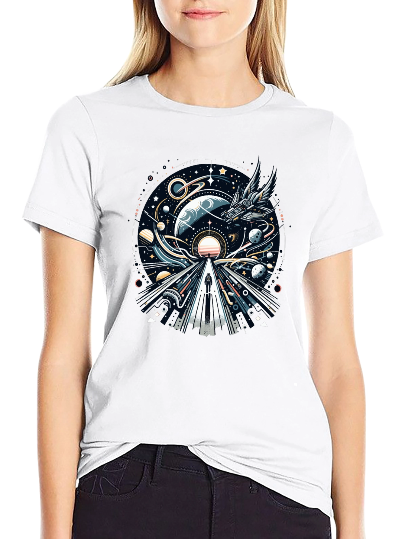 Cosmic Journey Graphic Tee - Black Unisex T-Shirt