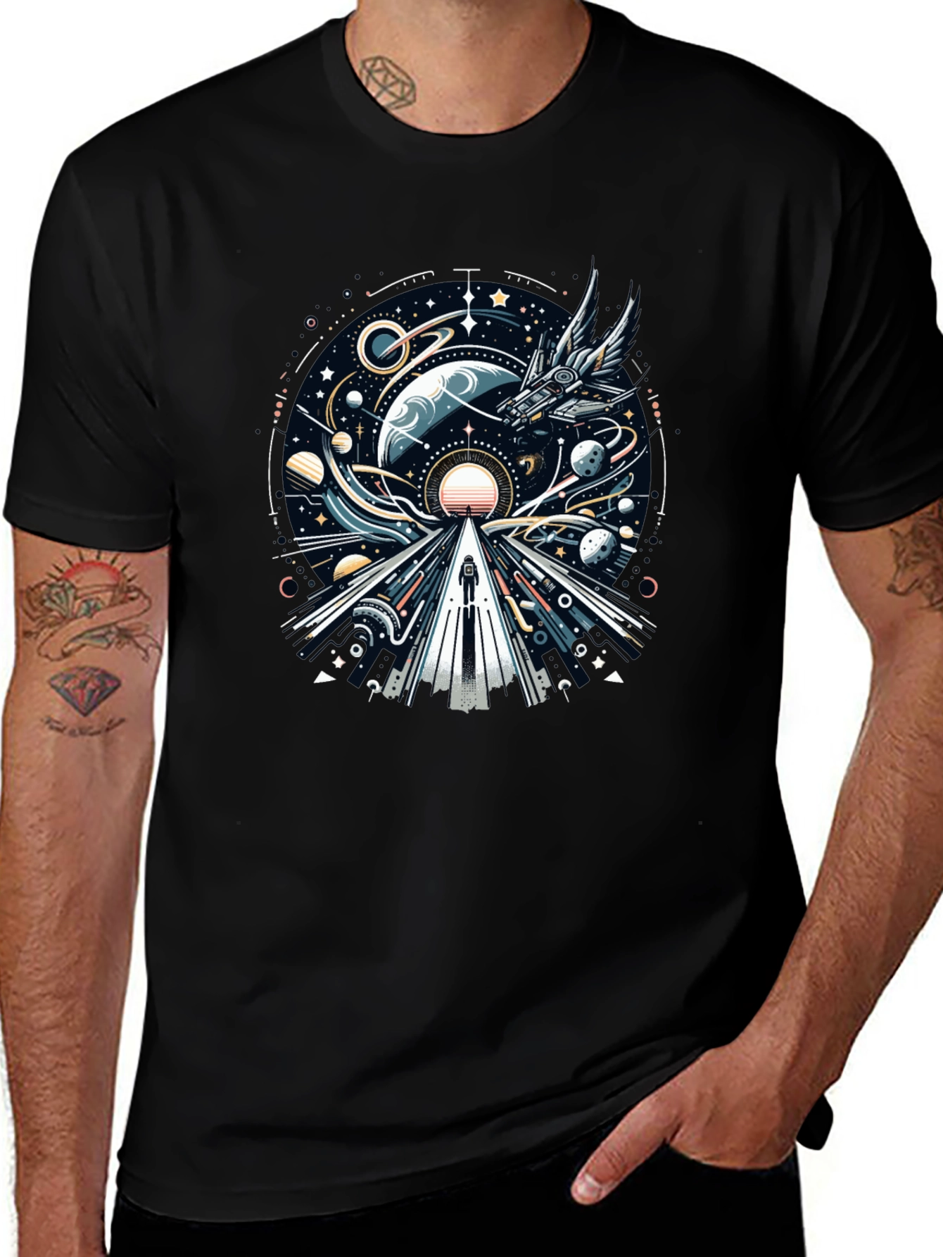 Cosmic Journey Graphic Tee - Black Unisex T-Shirt