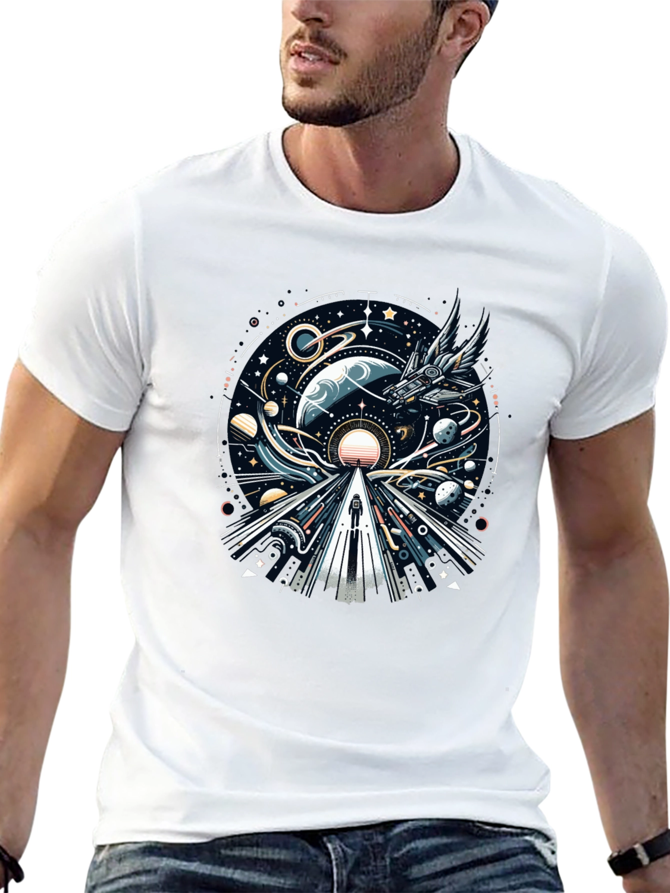 Cosmic Journey Graphic Tee - Black Unisex T-Shirt