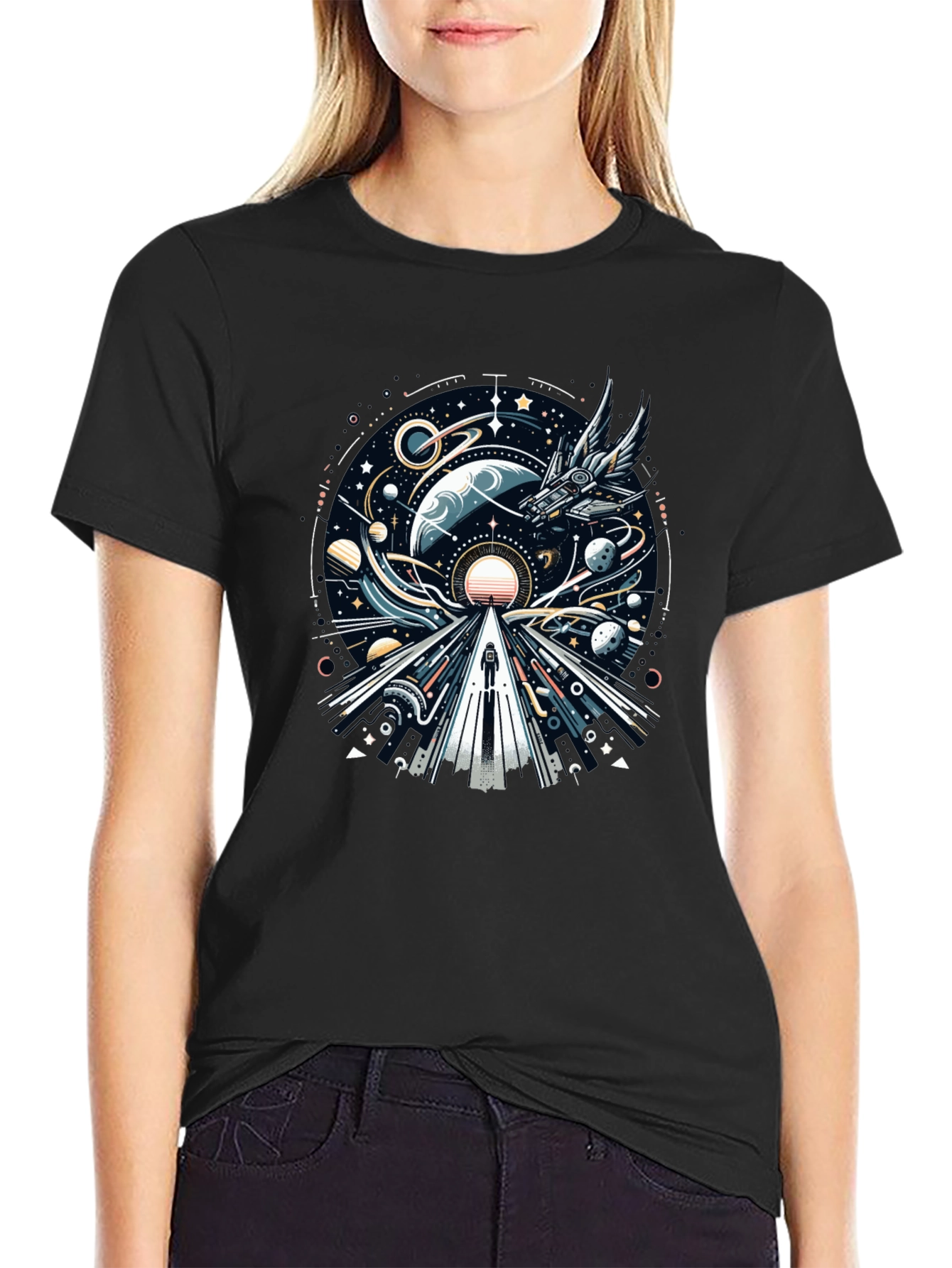 Cosmic Journey Graphic Tee - Black Unisex T-Shirt