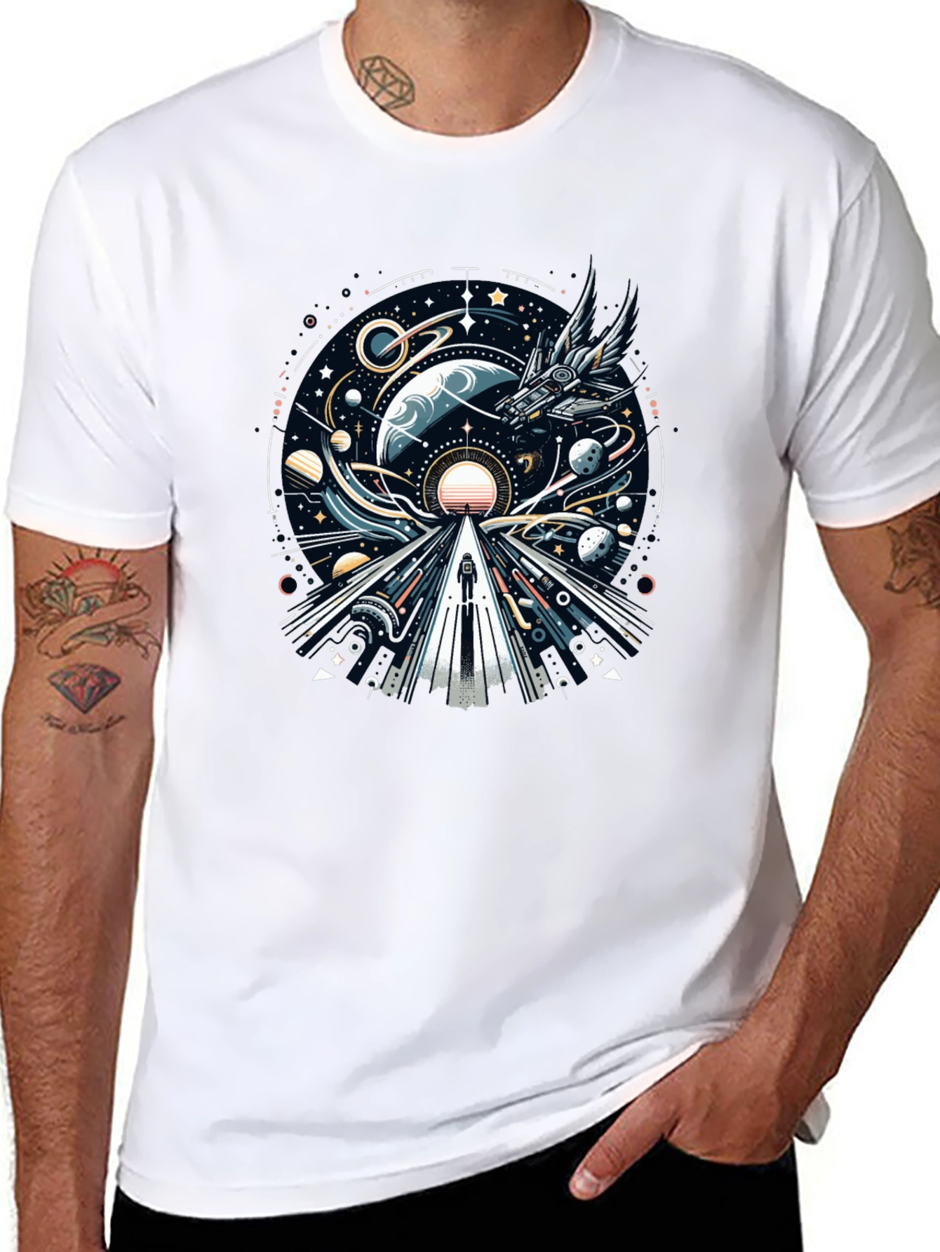 Cosmic Journey Graphic Tee - Black Unisex T-Shirt