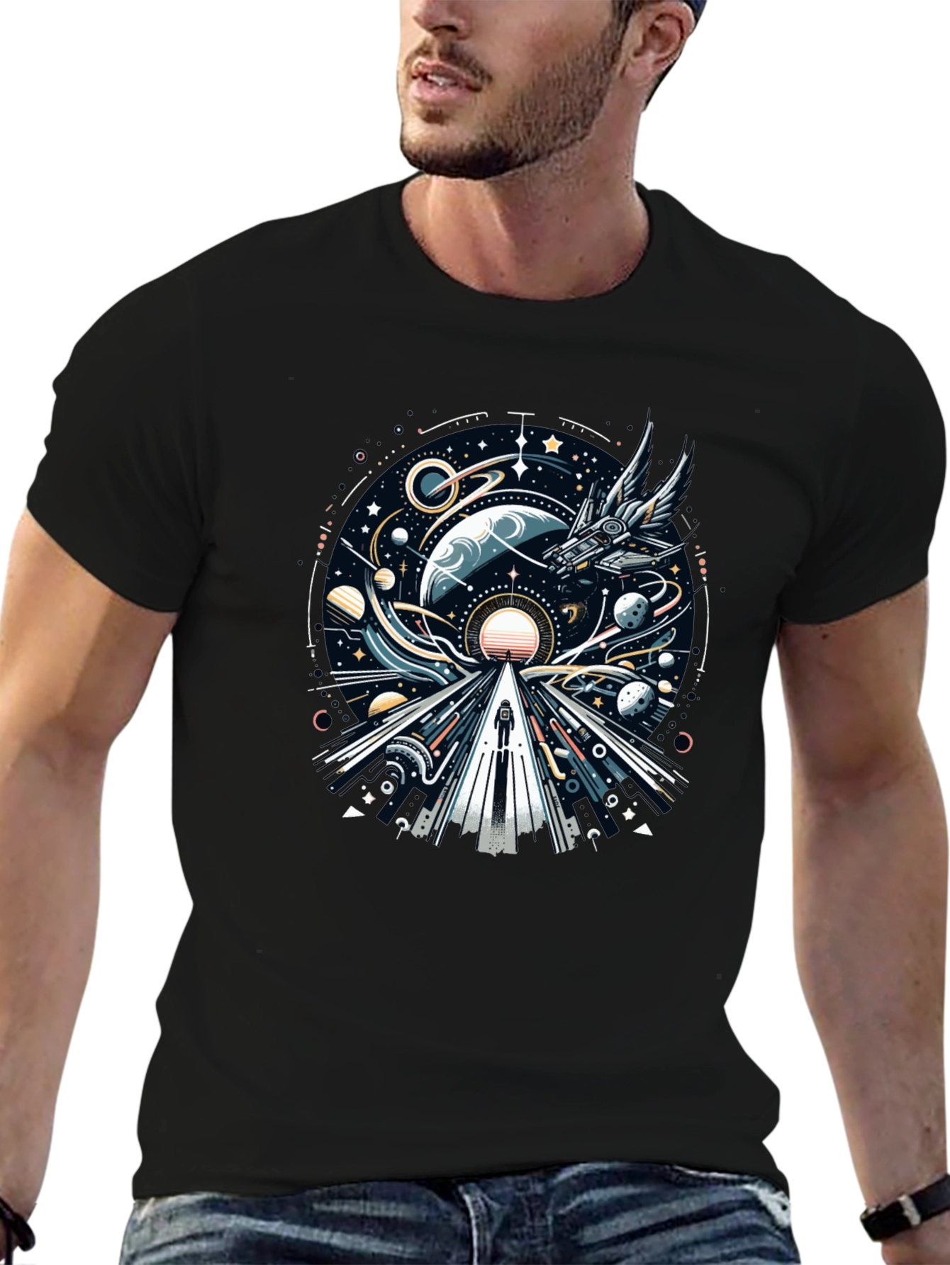 Cosmic Journey Graphic Tee - Black Unisex T-Shirt