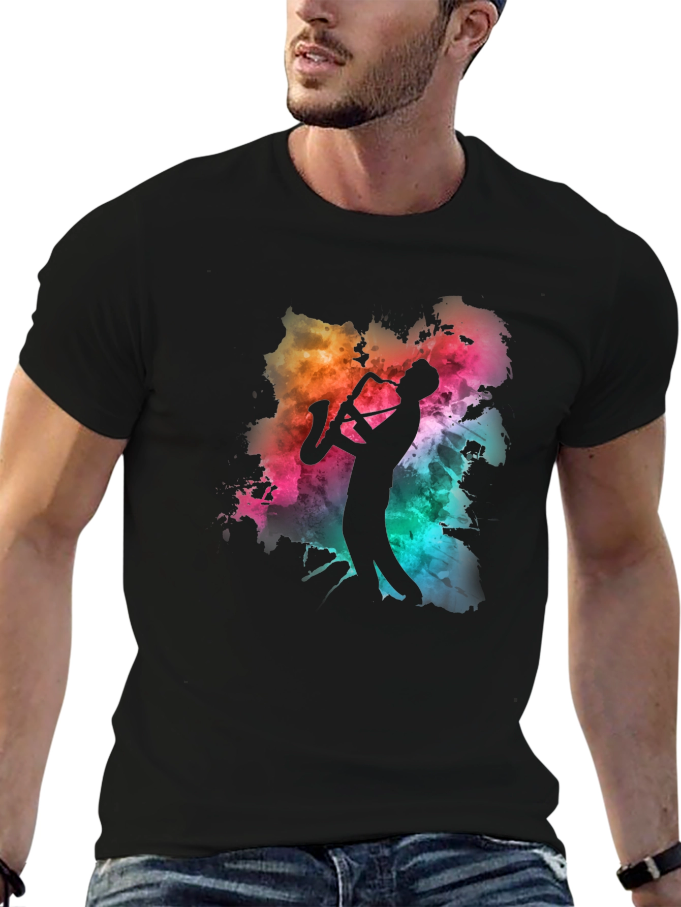 Saxophone Player Graphic Tee - Mens Black T-Shirt