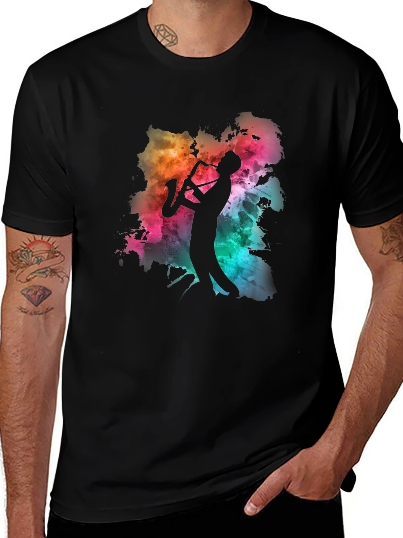 Saxophone Player Graphic Tee - Mens Black T-Shirt