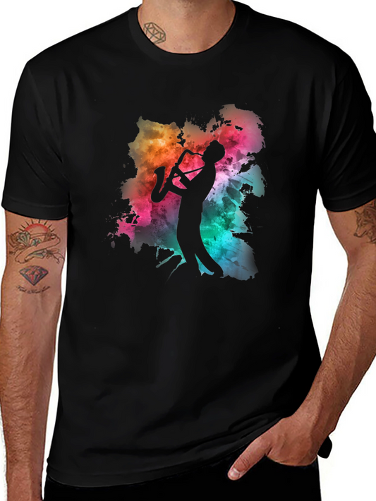 Saxophone Player Graphic Tee - Mens Black T-Shirt