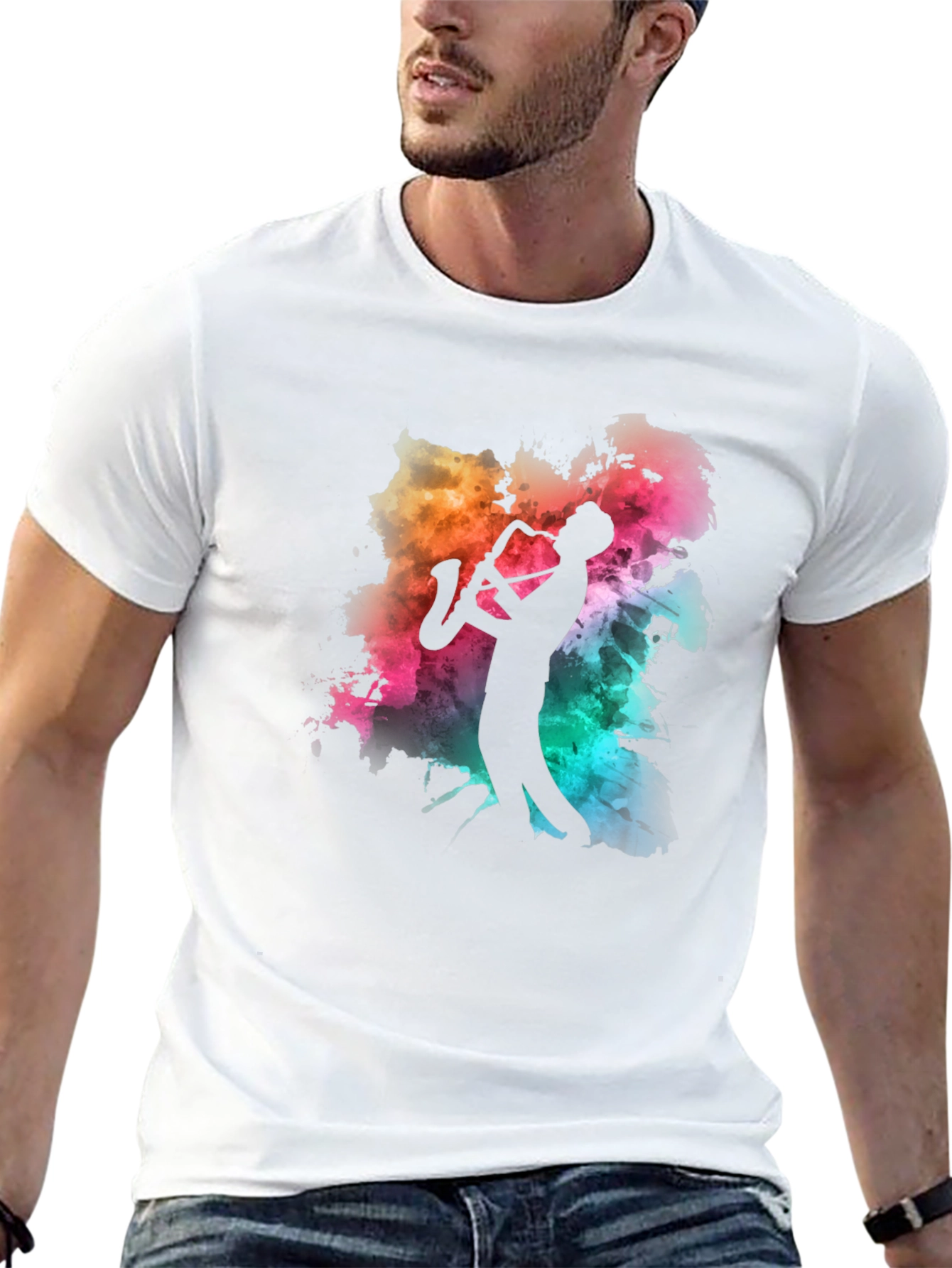 Saxophone Player Graphic Tee - Mens Black T-Shirt