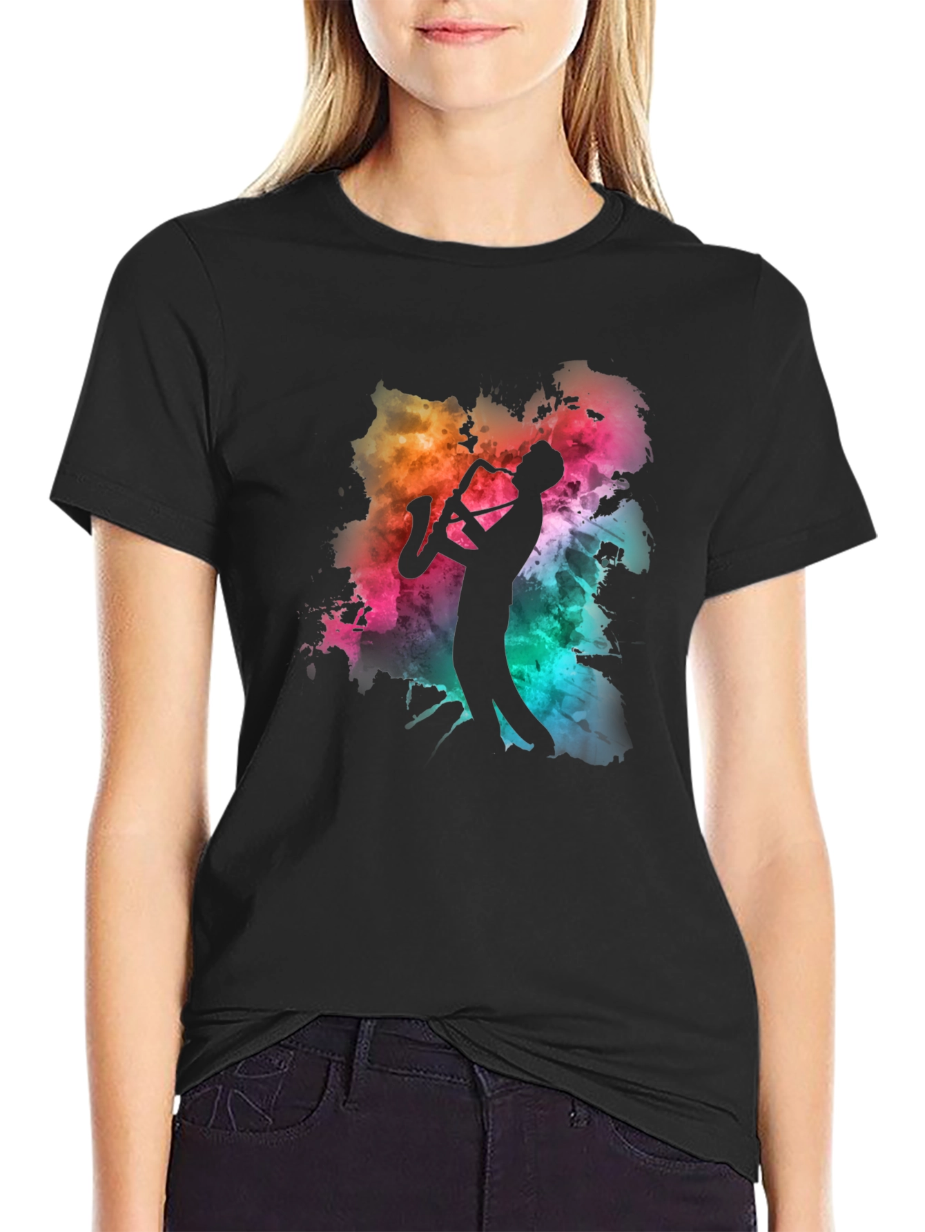 Saxophone Player Graphic Tee - Mens Black T-Shirt