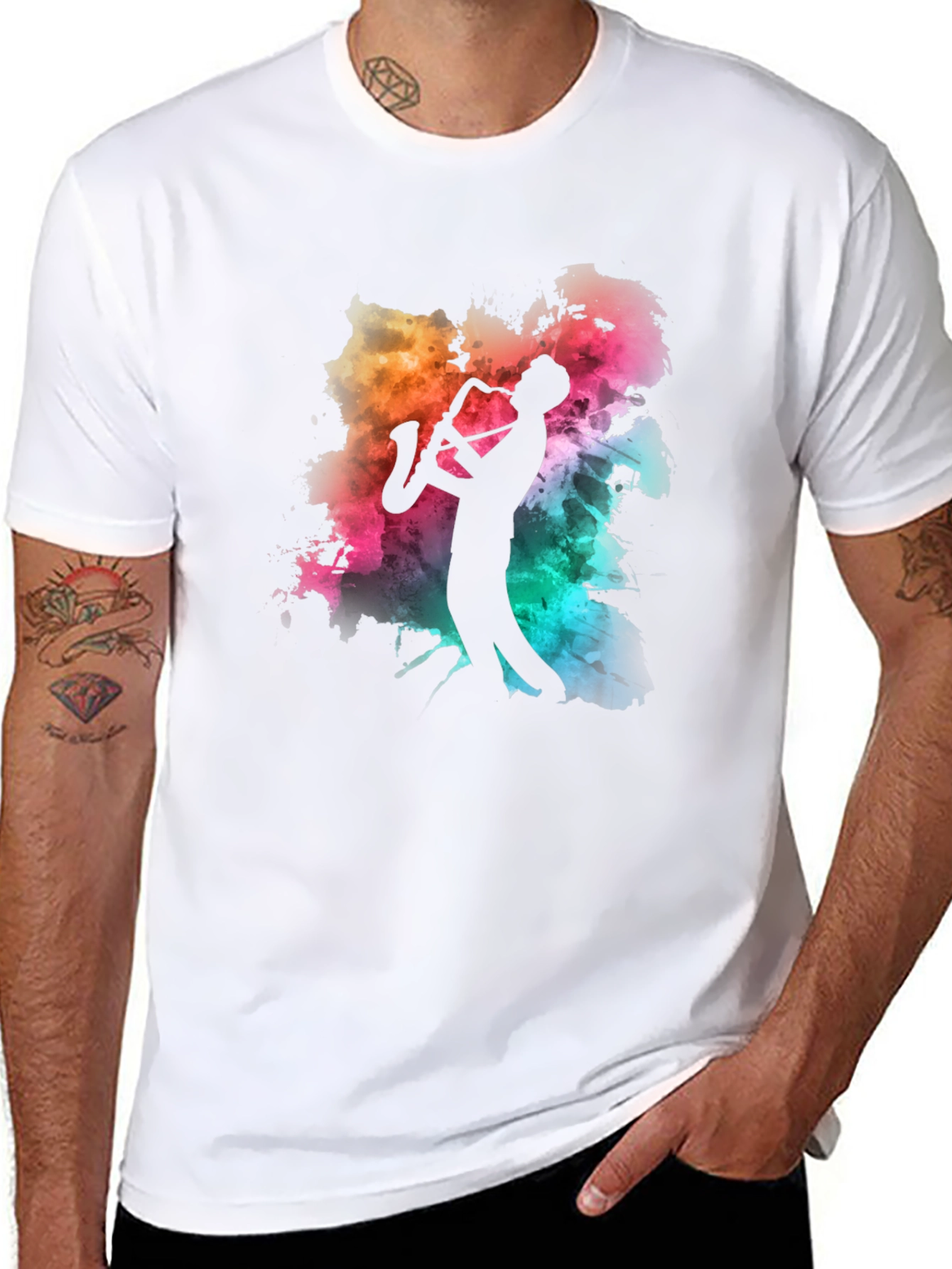 Saxophone Player Graphic Tee - Mens Black T-Shirt