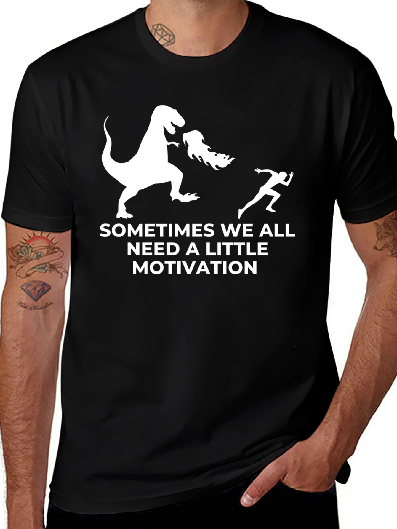 Funny Dinosaur Motivation Black T-Shirt